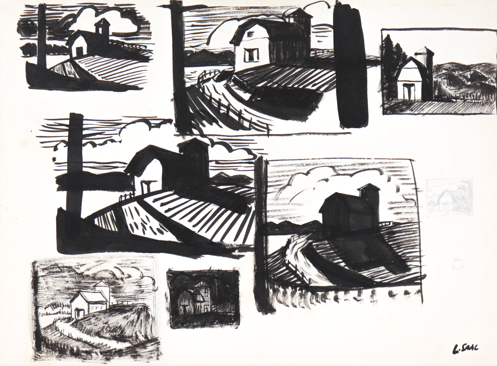 Monochromatic Study of a Farm <br>20th Century Ink <br><br>#C1746