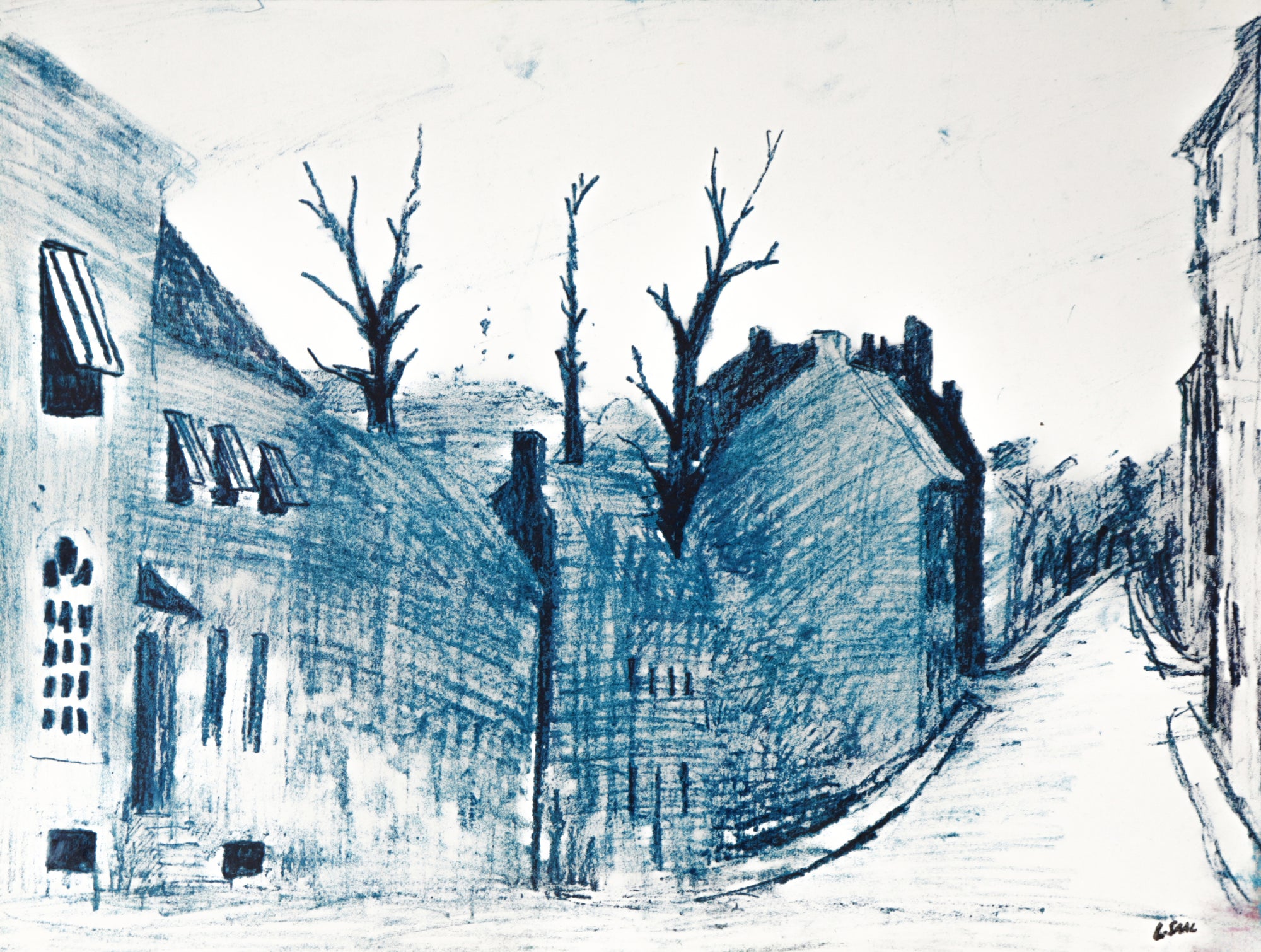 Blue Houses <br>1987 Lithograph <br><br>#C1750