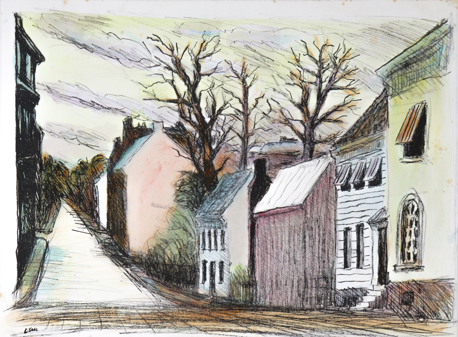 Colorful Street Scene <br>1987 Lithograph <br><br>#C1754