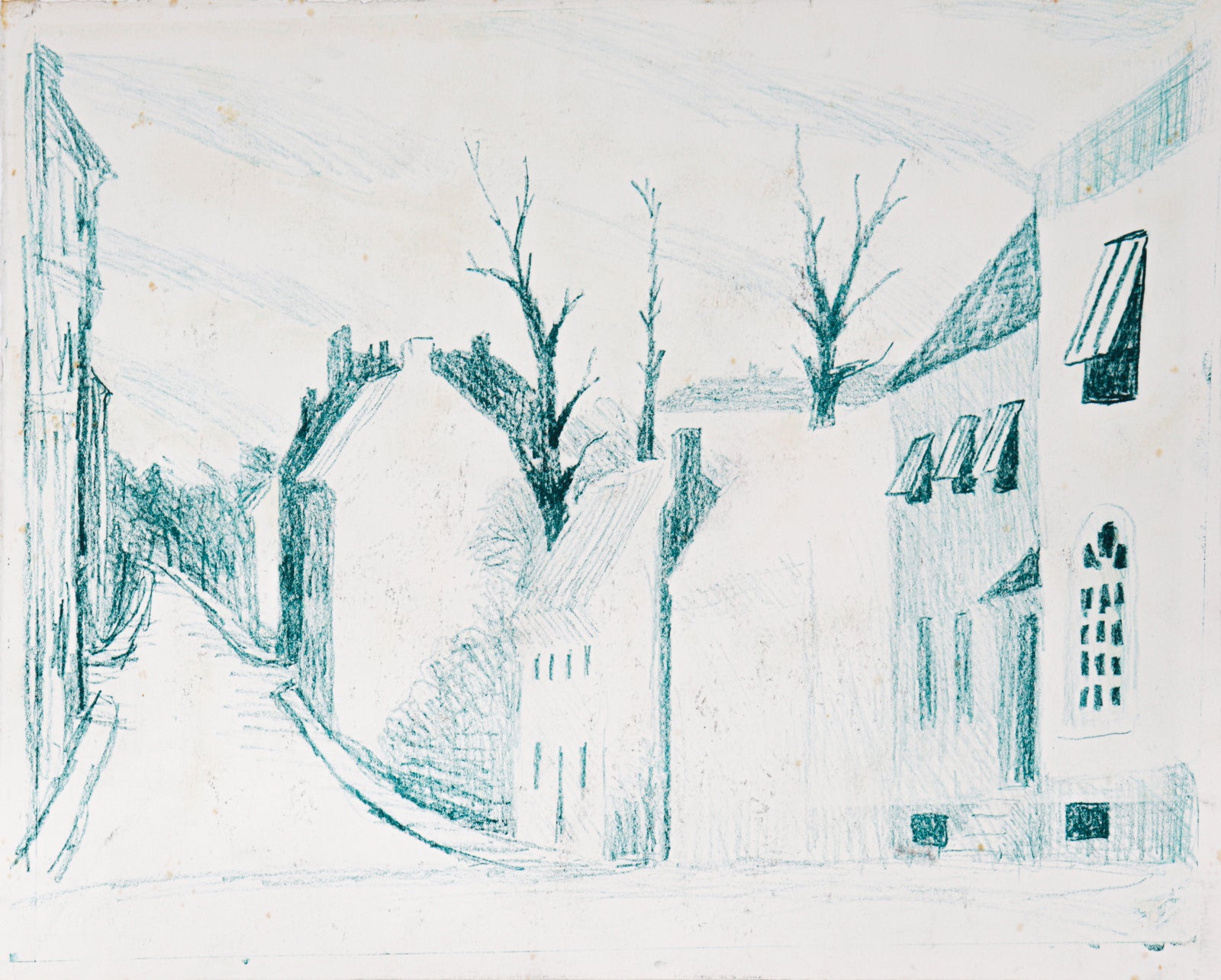 Colorful Street Scene <br>1987 Lithograph <br><br>#C1754