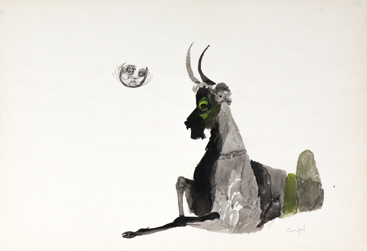 Ram Under the Moon&lt;br&gt;1970&#39;s Watercolor&lt;br&gt;&lt;br&gt;#C2252