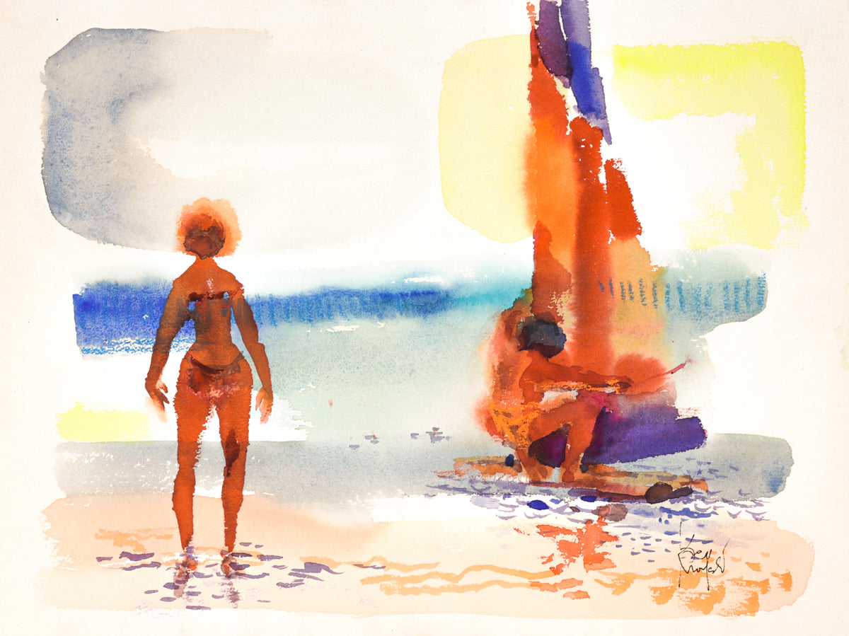 Figures on the Beach&lt;br&gt;20th Century Watercolor&lt;br&gt;&lt;br&gt;#C2271