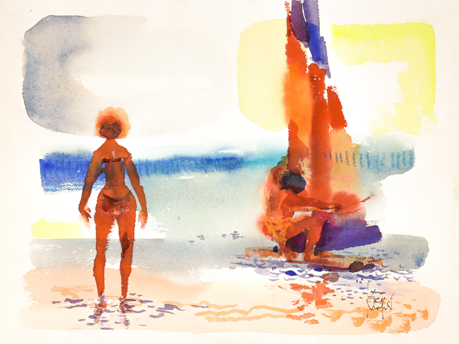 Figures on the Beach<br>20th Century Watercolor<br><br>#C2271