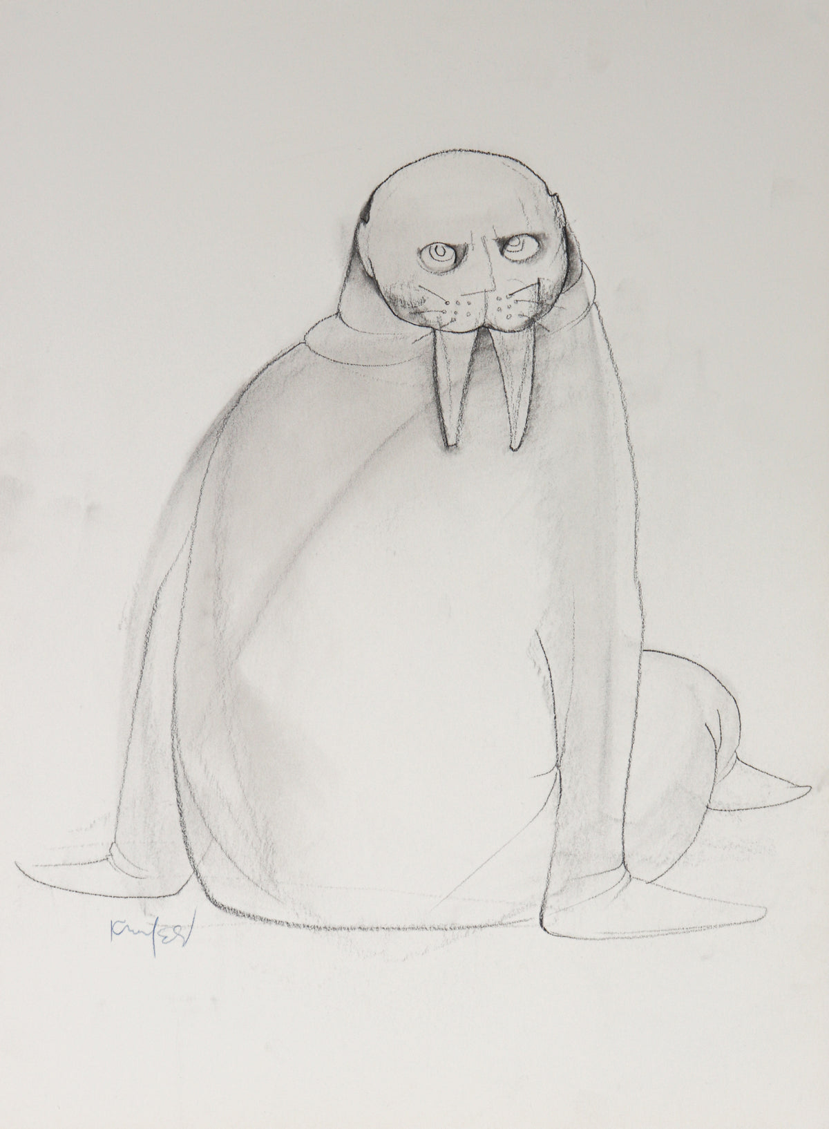 Modernist Walrus Sketch &lt;br&gt;20th Century Charcoal&lt;br&gt;&lt;br&gt;#C2273