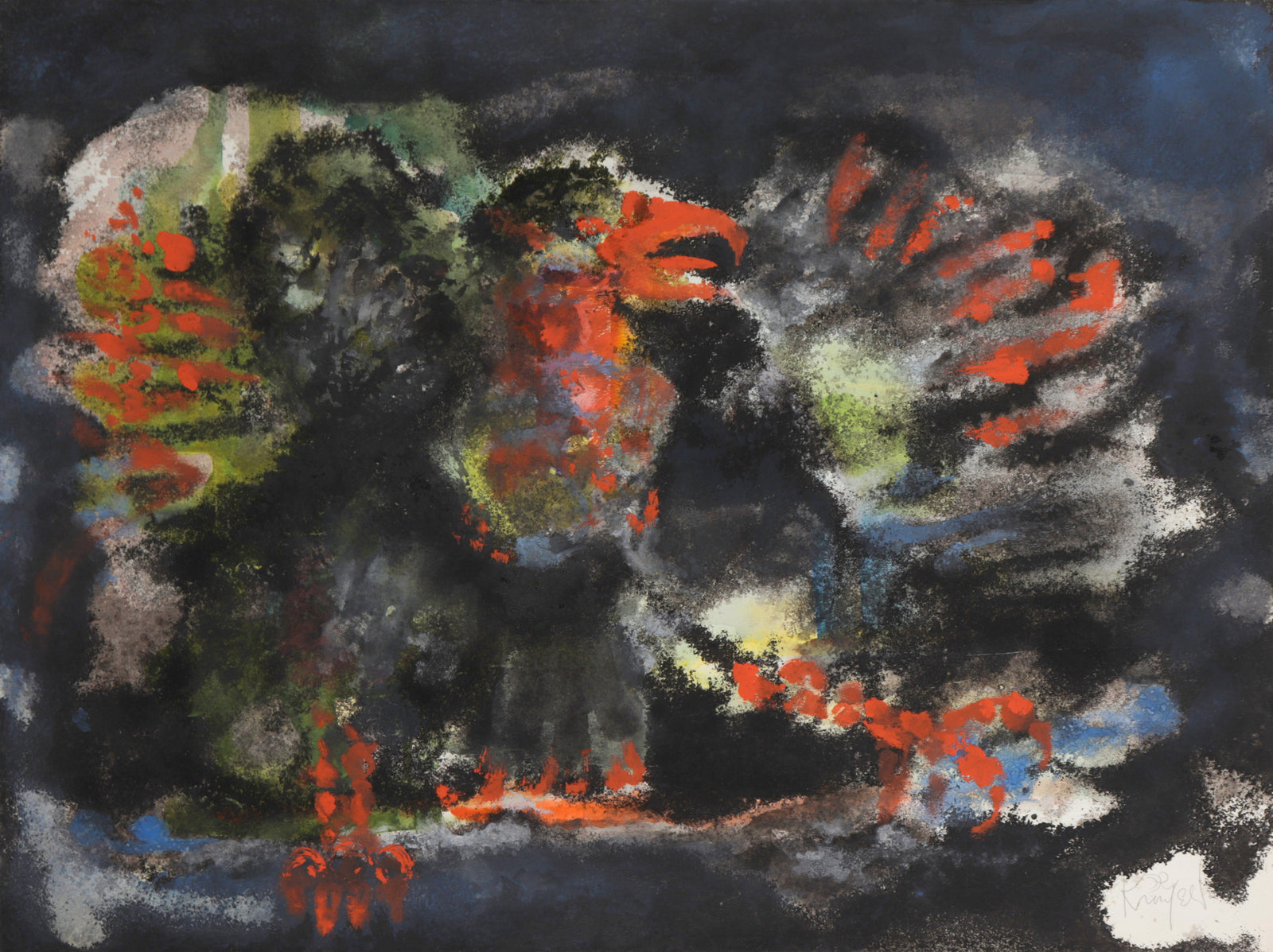 Abstracted Bird of Prey<br>1970s Mixed Media<br><br>#C2286