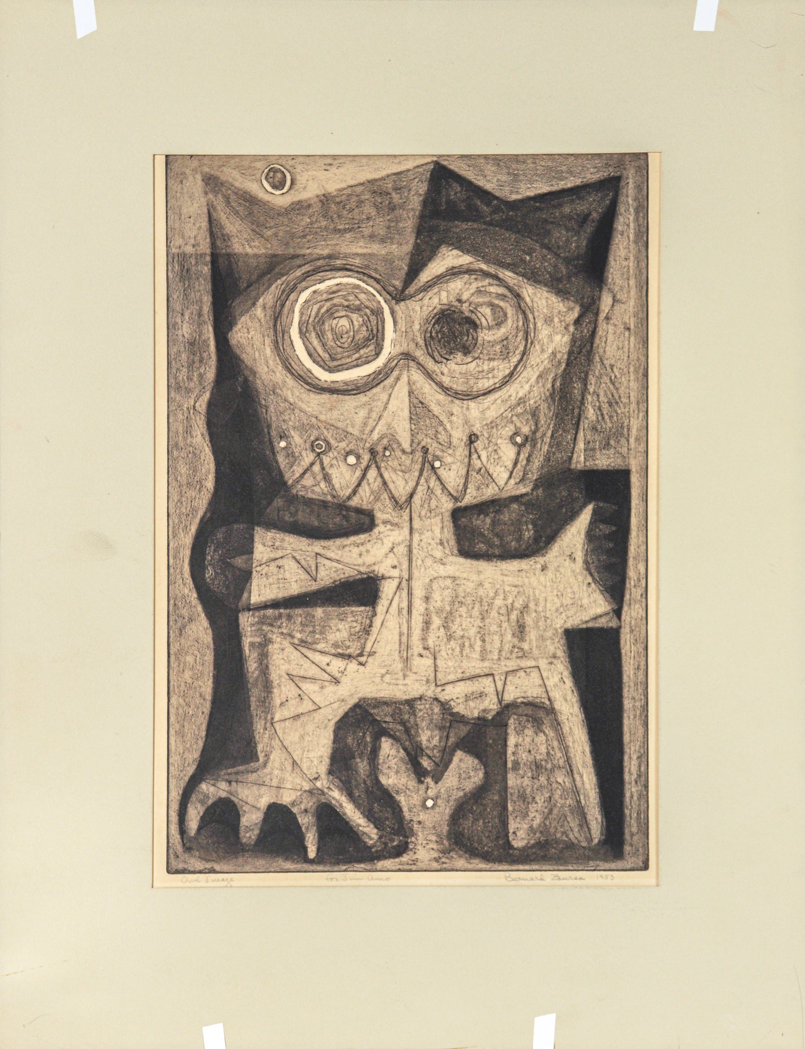 <i>Owl Image</i><br>1953 Etching <br><br>#C2349