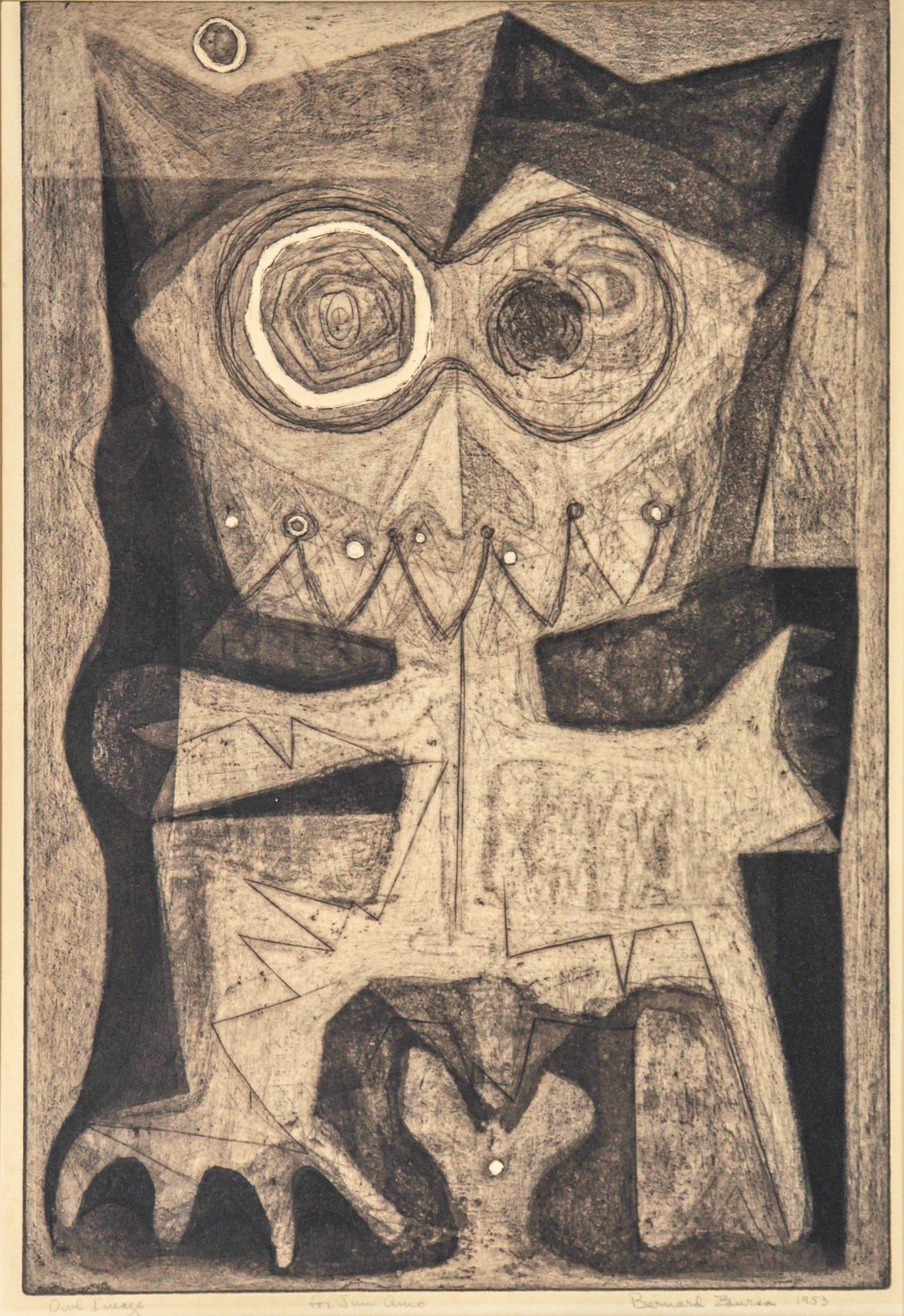 <i>Owl Image</i><br>1953 Etching <br><br>#C2349