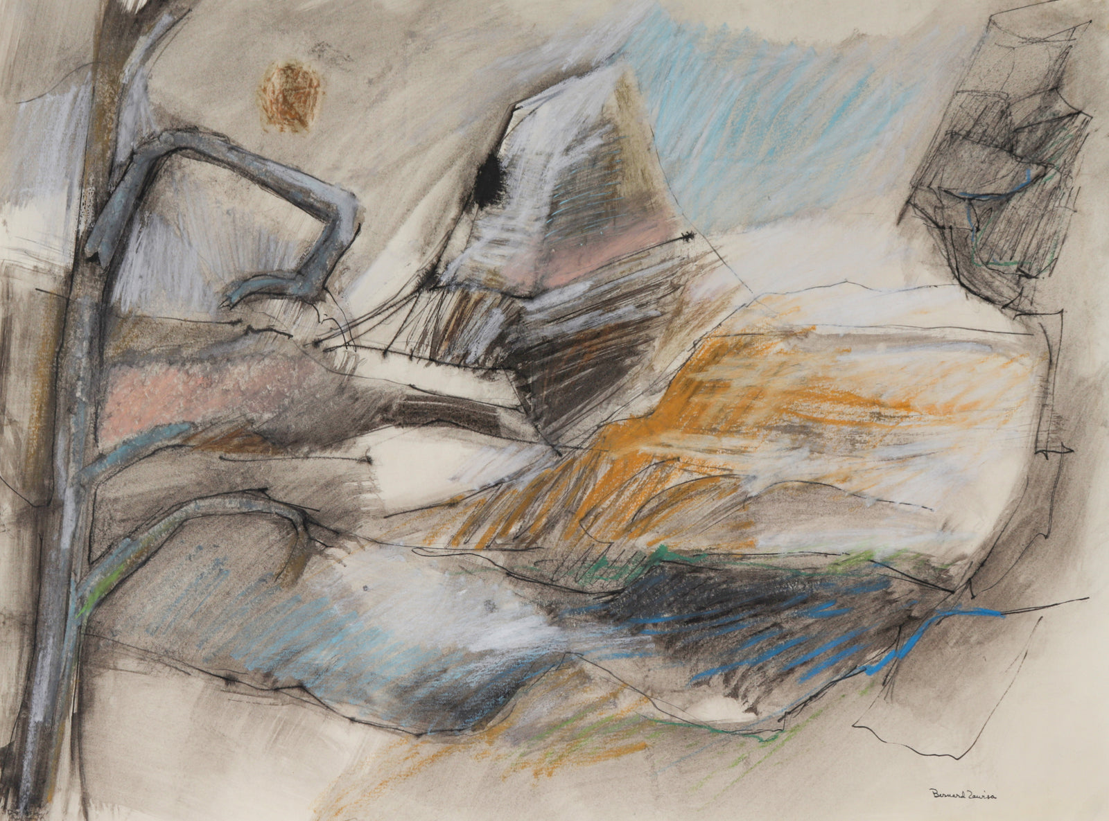 <i>Mountainscape with Barren Tree</i><br>1962 Acrylic and Ink<br><br>#C2358