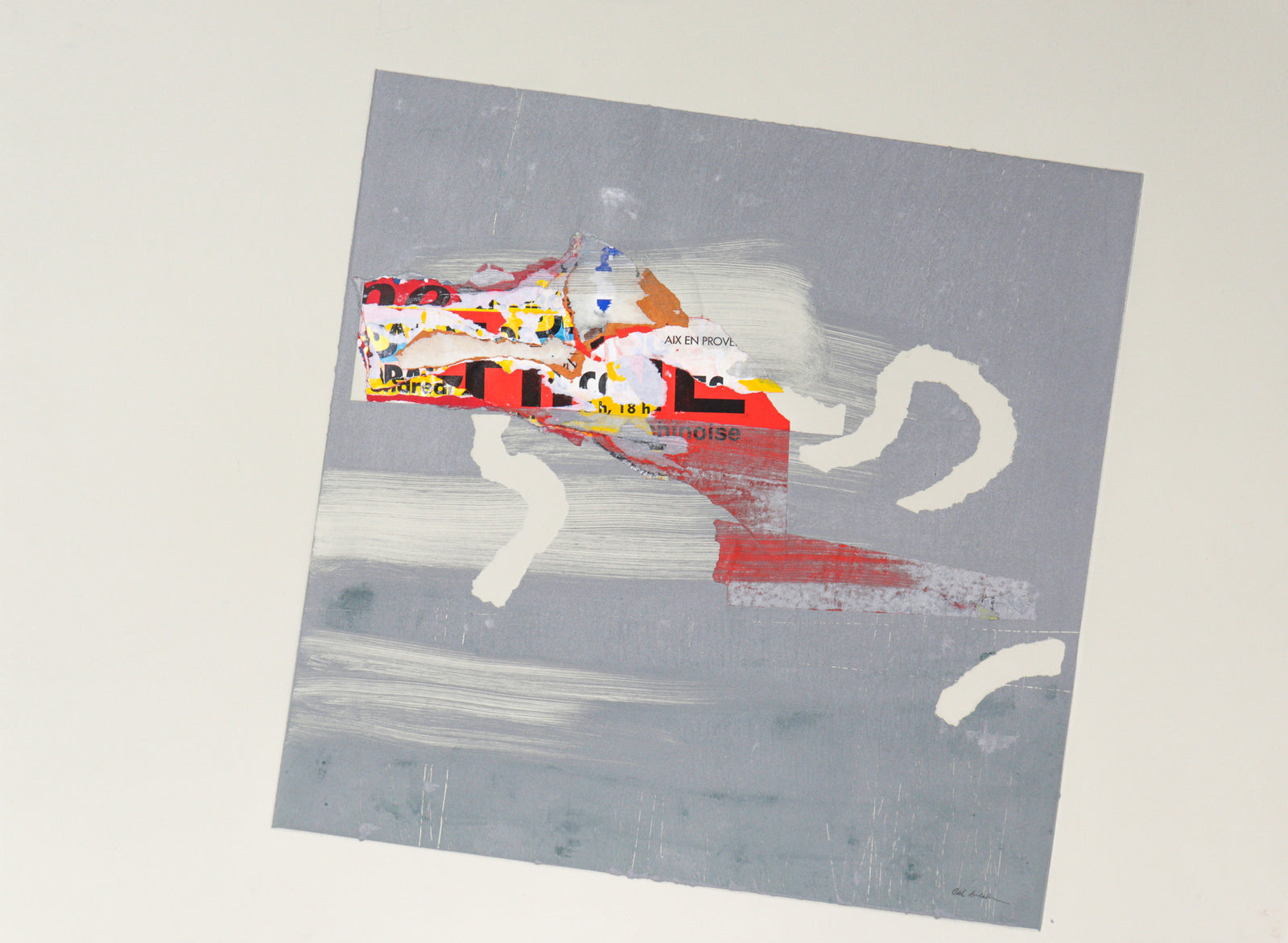 Composition with French Newspaper <br>20th C. Monotype and Collage<br><br> #C2362