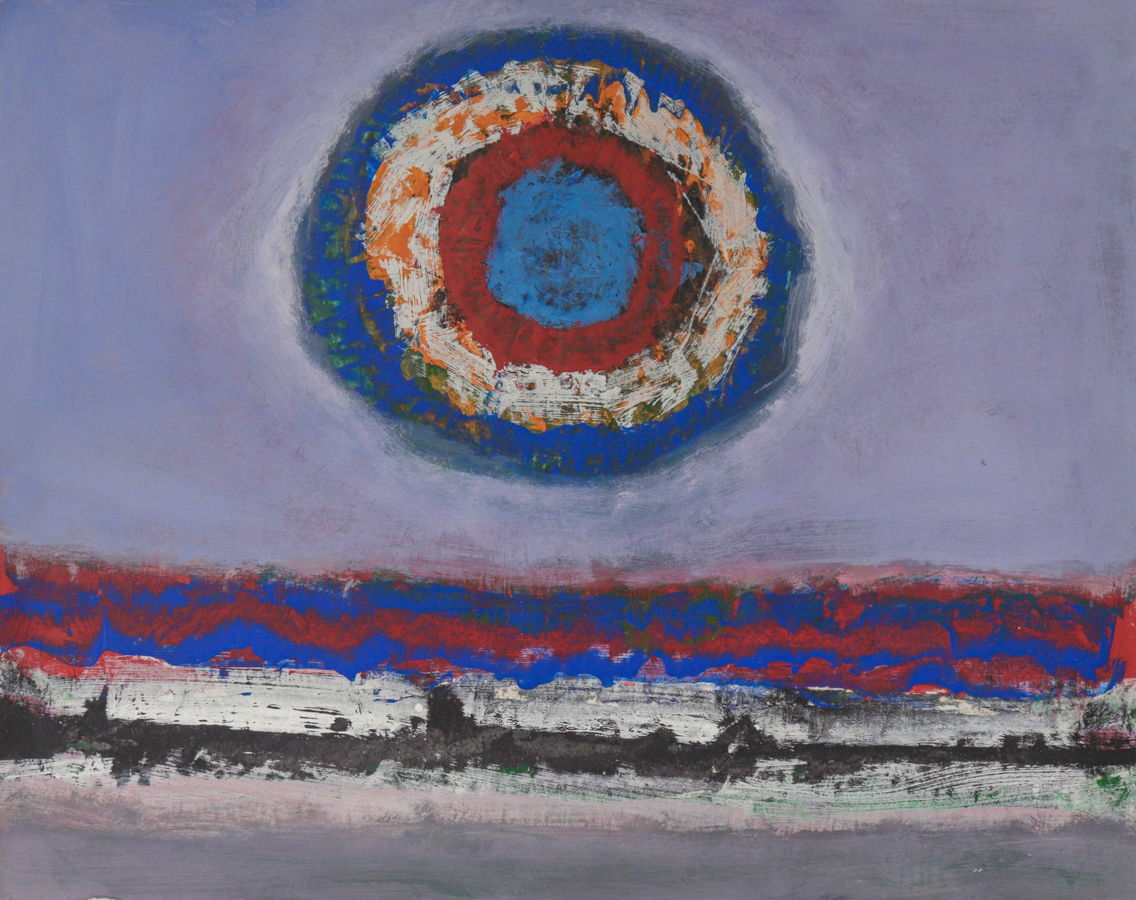 <i>Disc Over Textured Land/Water</i> Series <br>1963 Acrylic on Paper <br><br>#C2413