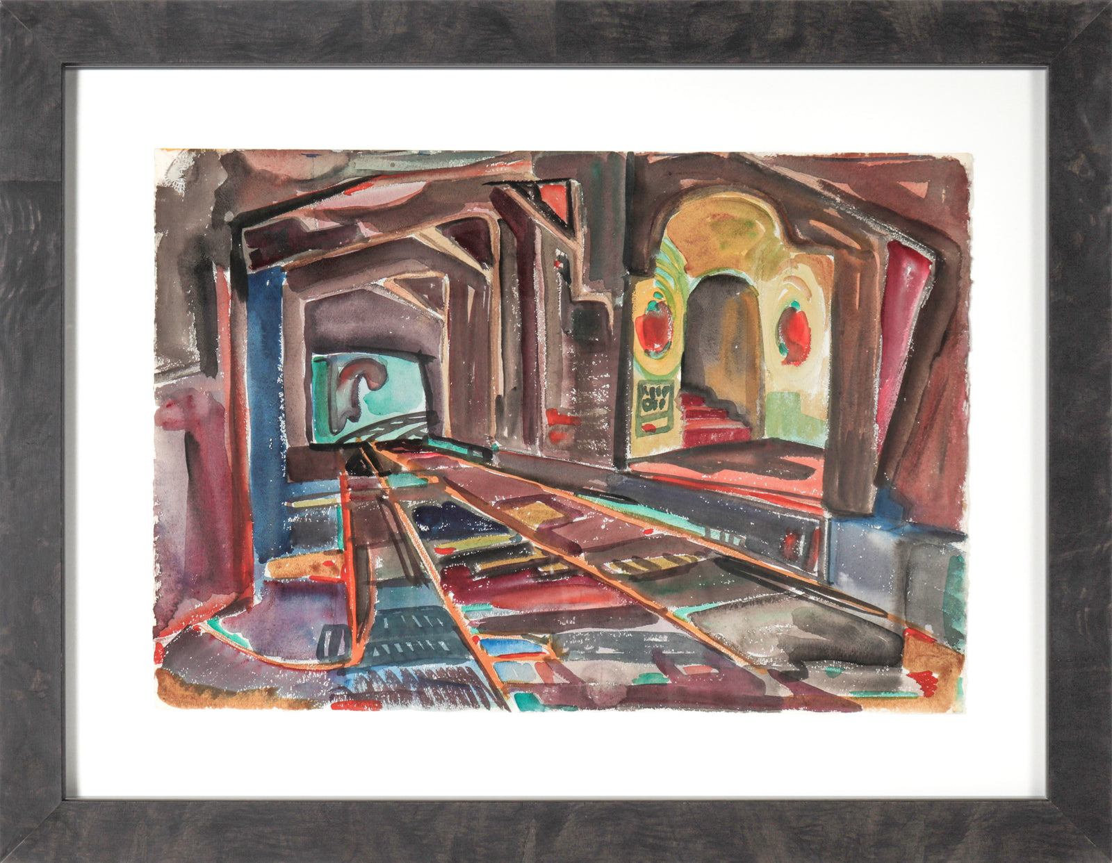 Regionalist Subway Station Scene<br>1969 Watercolor<br><br>#C2460