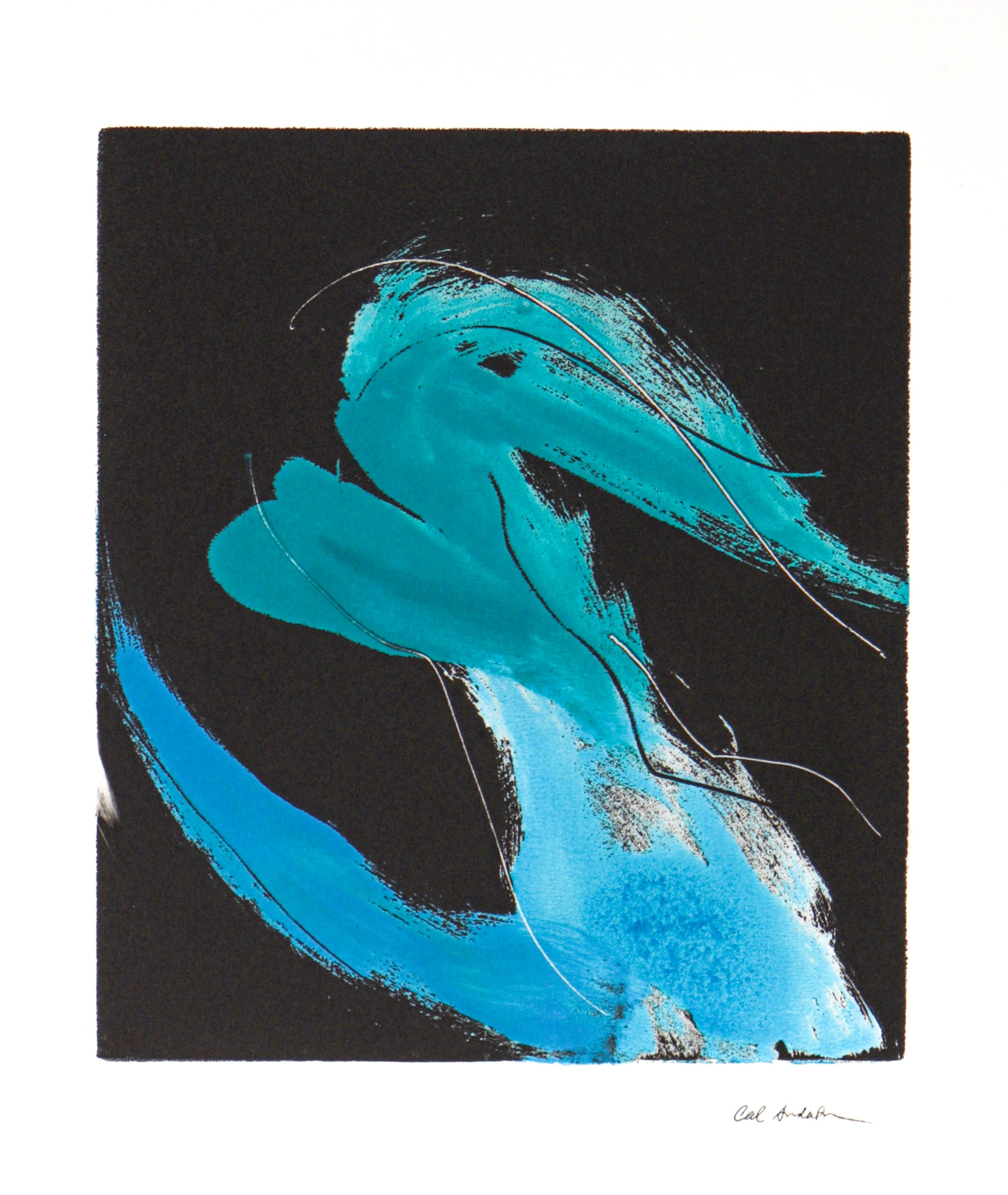 Cool Toned Whimsical Abstract <br>Mid Century Monotype <br><br>#C2479
