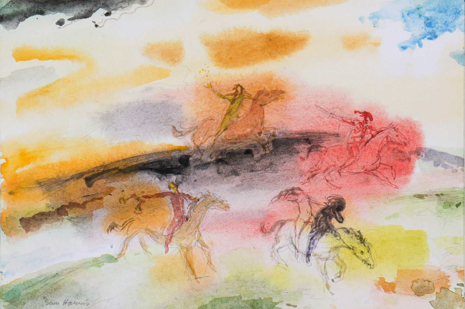 The Four Horsemen<br>20th Century Watercolor<br><br>#C2639