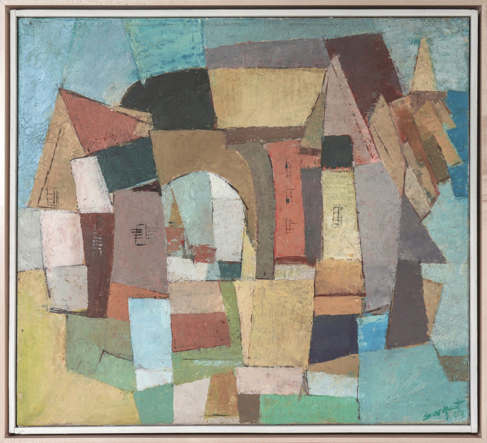 Abstracted German City Scene <br>1963 Oil<br><br>#C2716
