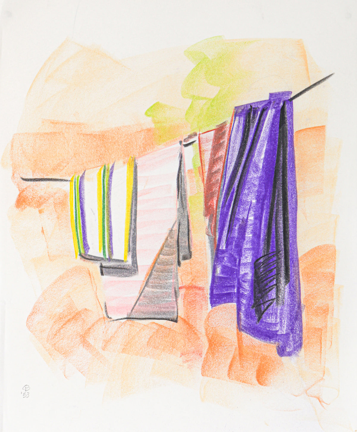 Towels Hanging to Dry&lt;br&gt;1953 Crayon&lt;br&gt;&lt;br&gt;#C2763