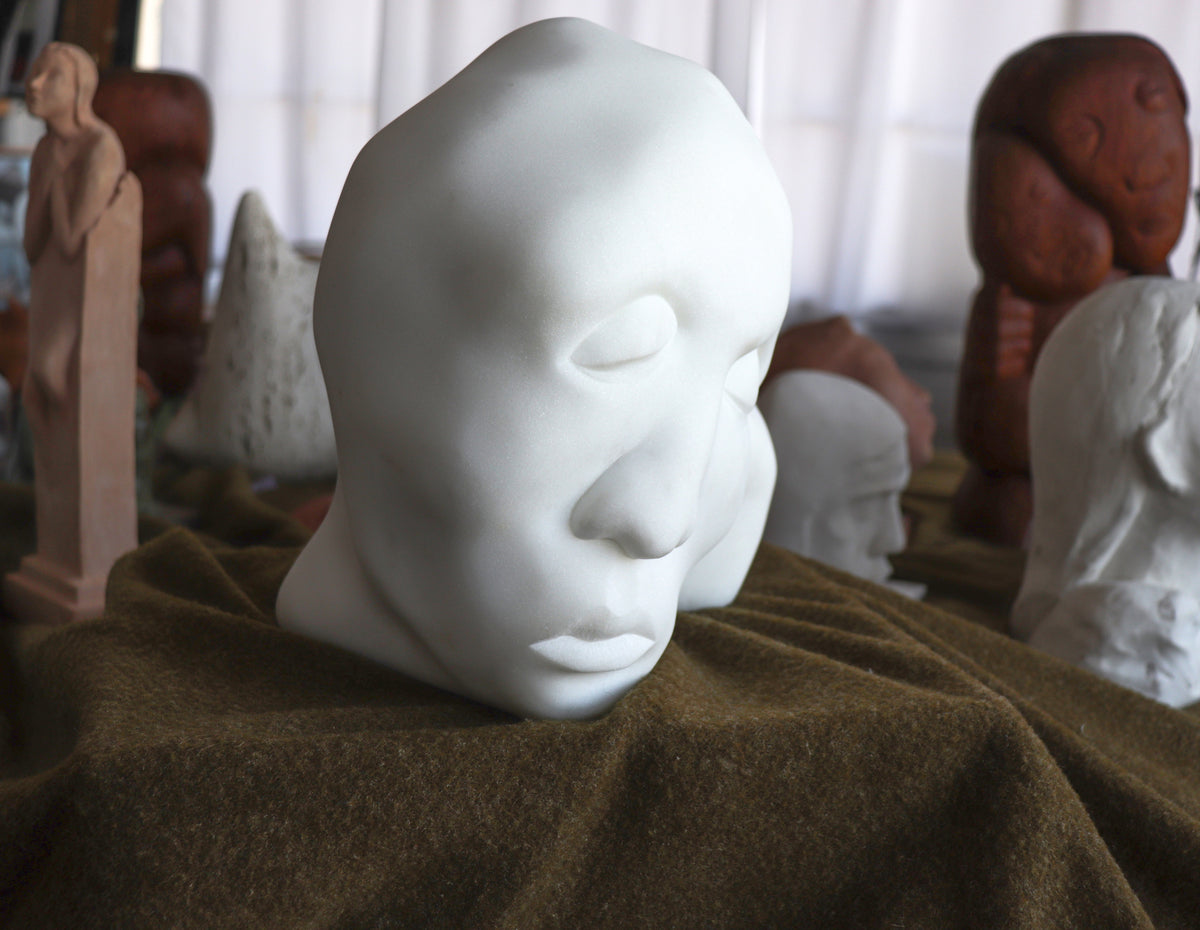 Resting Horizontal Bust<br>20th Century Carrara Marble Sculpture<br><br>#C2797