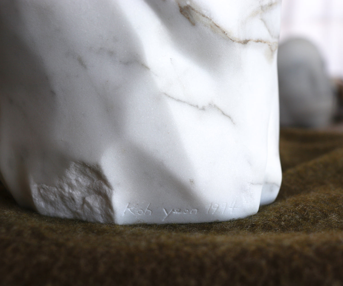 Bold Hand Carved Face<br>1994 Carrara Marble Sculpture<br><br>#C2801