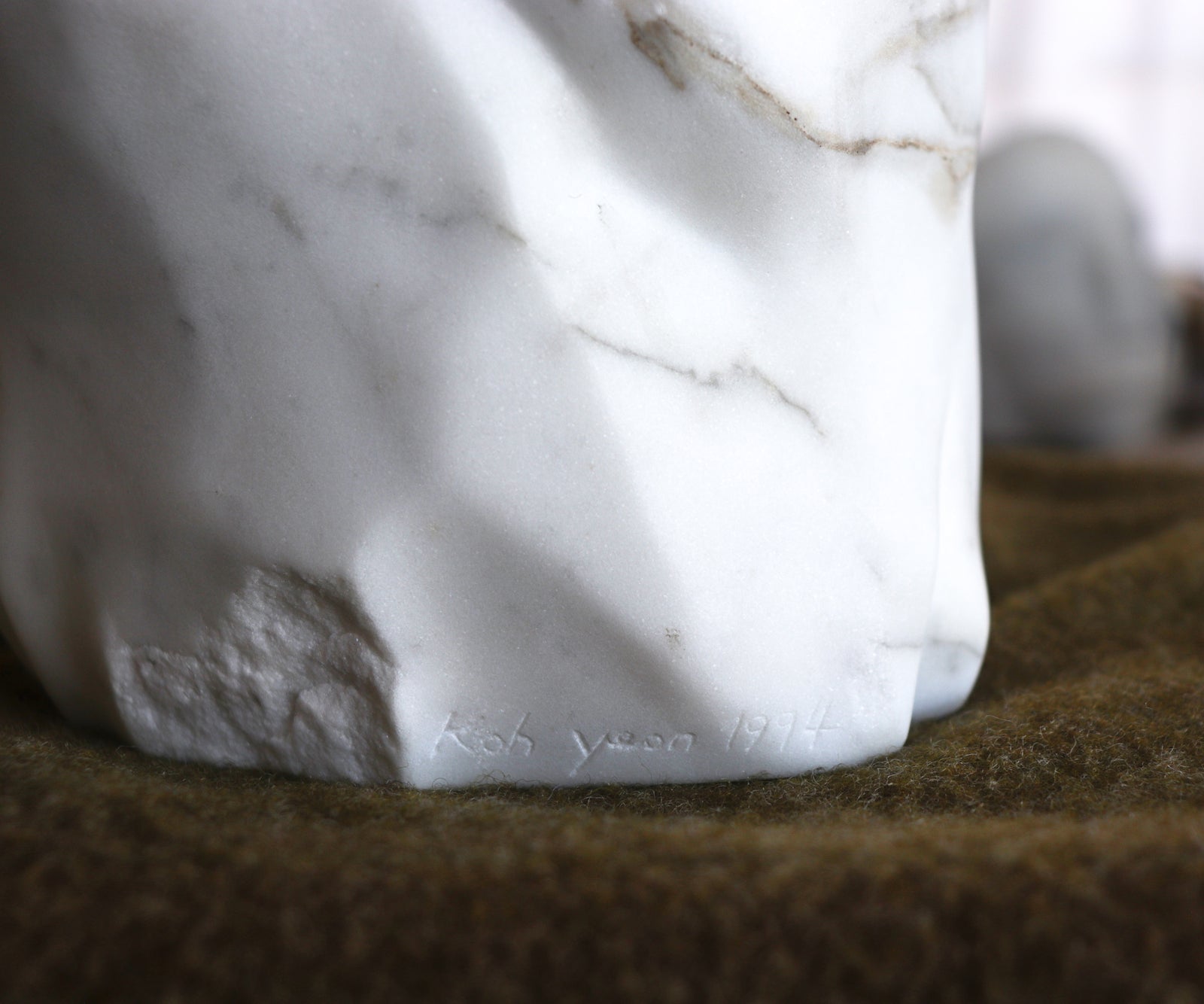 Bold Hand Carved Face<br>1994 Carrara Marble Sculpture<br><br>#C2801