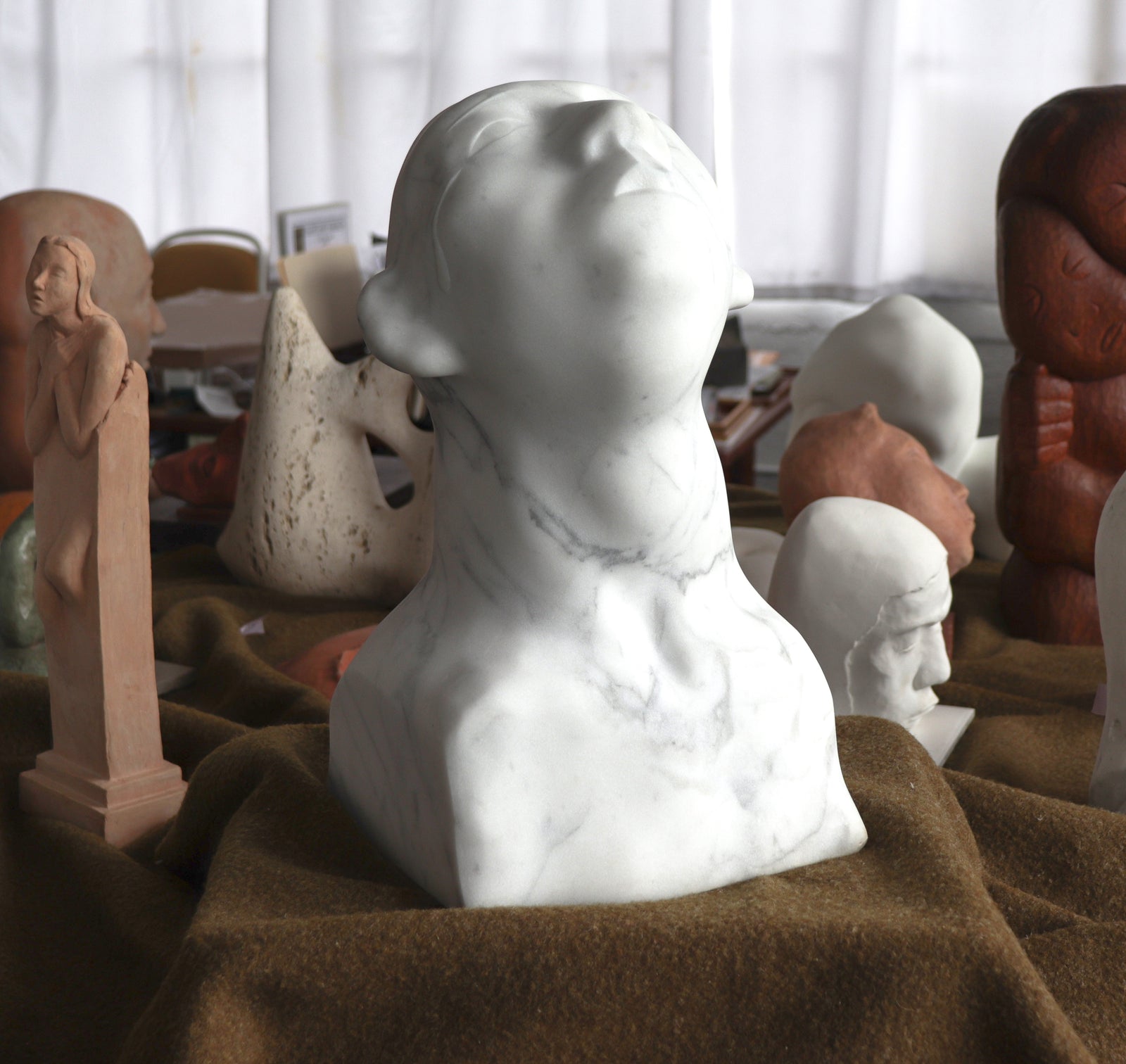 Weeping Statue Looking Up <br> 1995 Carrara Marble <br><br> #C2827