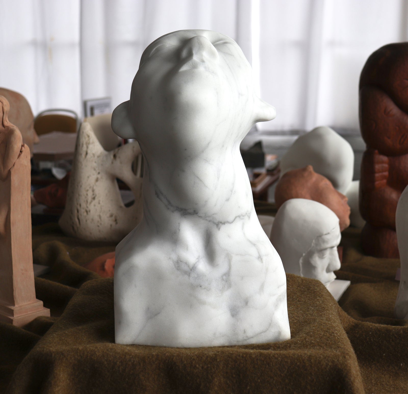 Weeping Statue Looking Up <br> 1995 Carrara Marble <br><br> #C2827