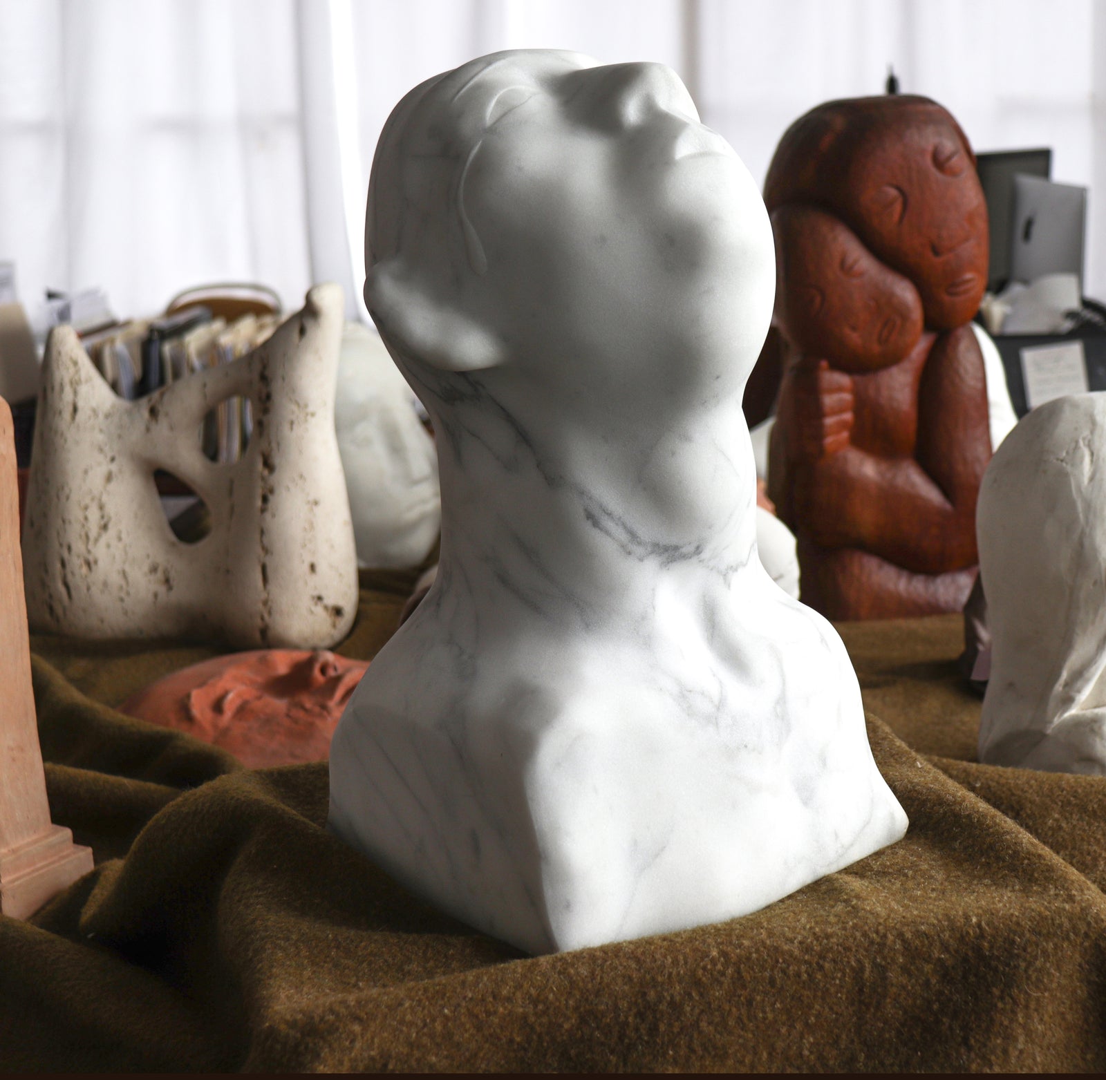 Weeping Statue Looking Up <br> 1995 Carrara Marble <br><br> #C2827