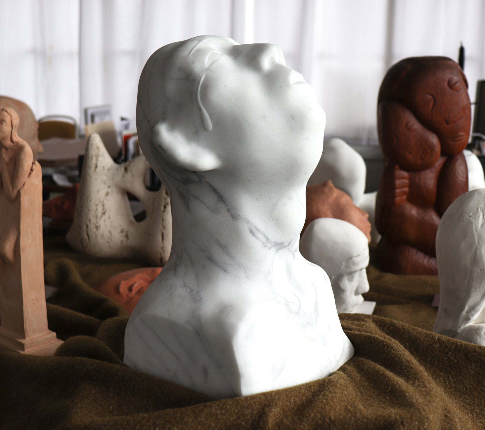 Weeping Statue Looking Up <br> 1995 Carrara Marble <br><br> #C2827