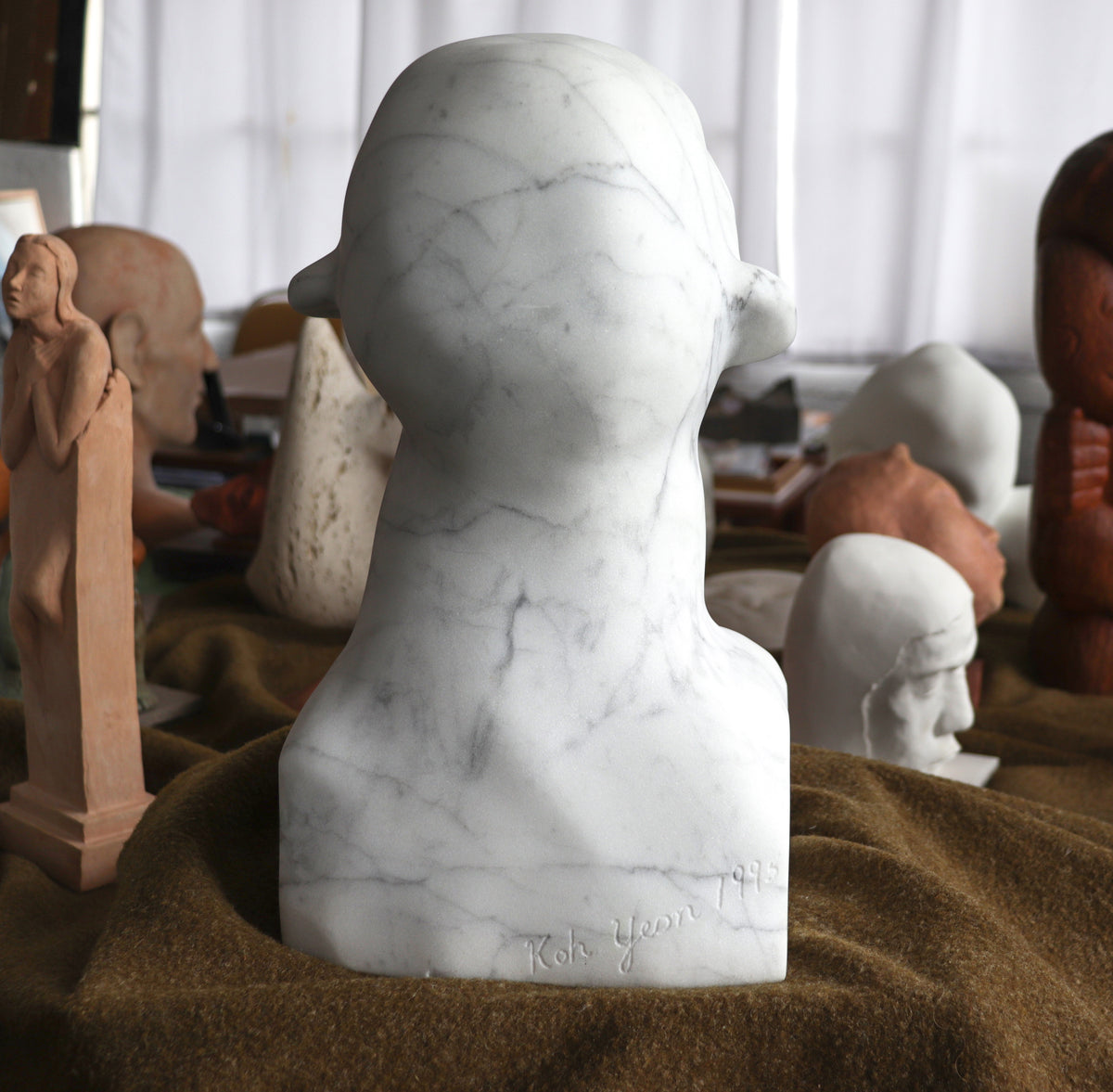 Weeping Statue Looking Up <br> 1995 Carrara Marble <br><br> #C2827