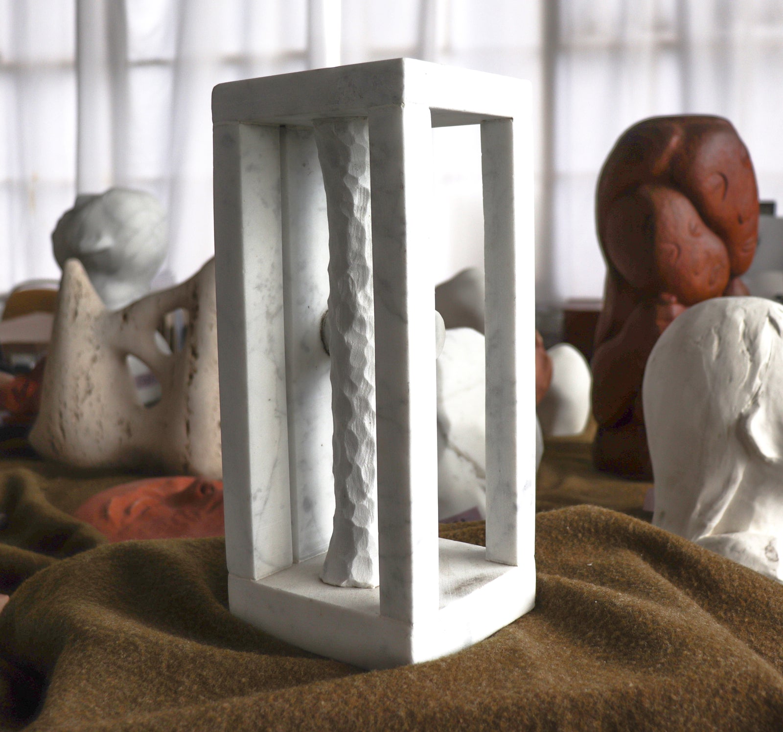 Geometric Architectural Sculpture <br>20th Century Carrara Marble<br><br>#C2866