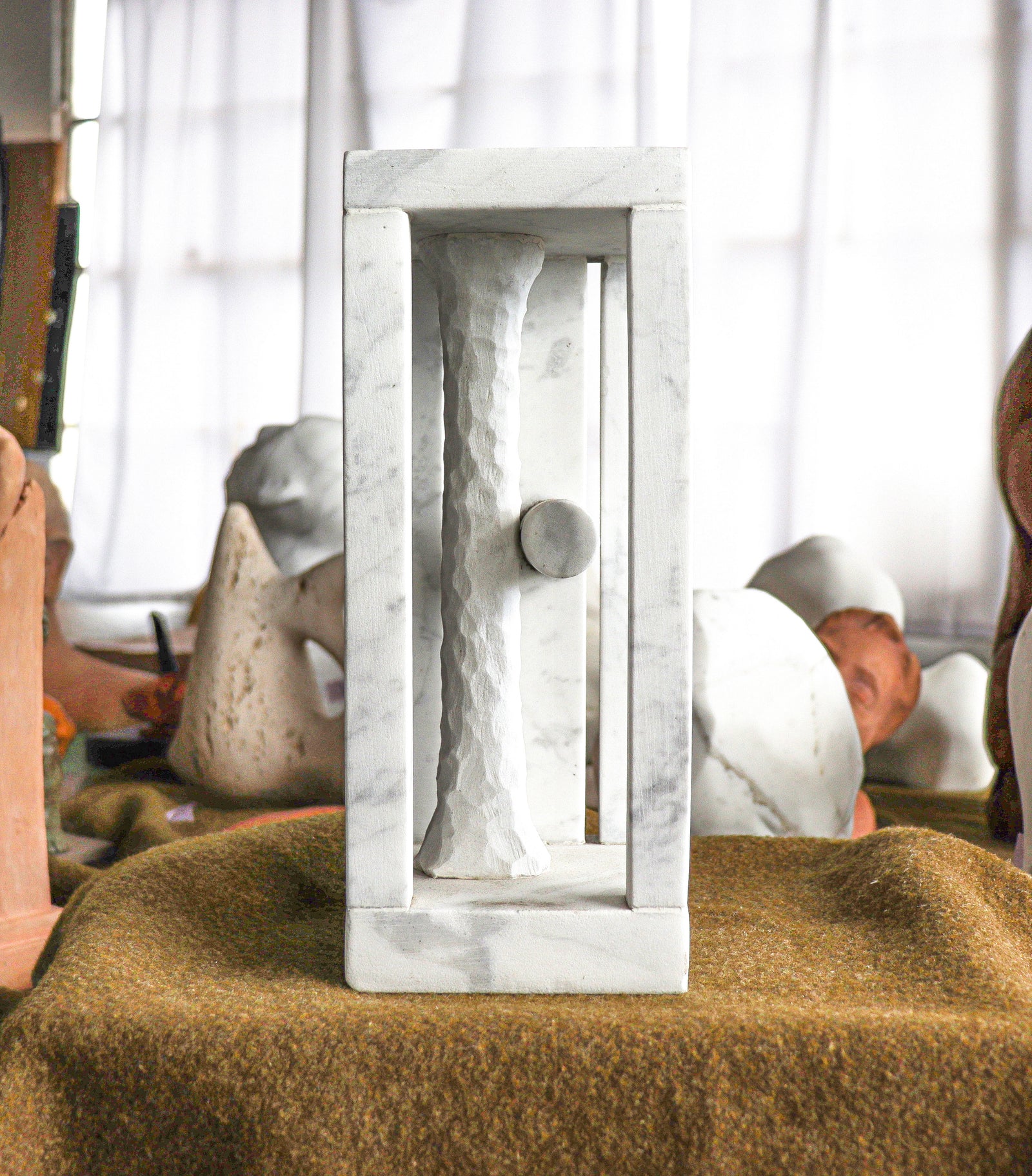 Geometric Architectural Sculpture <br>20th Century Carrara Marble<br><br>#C2866