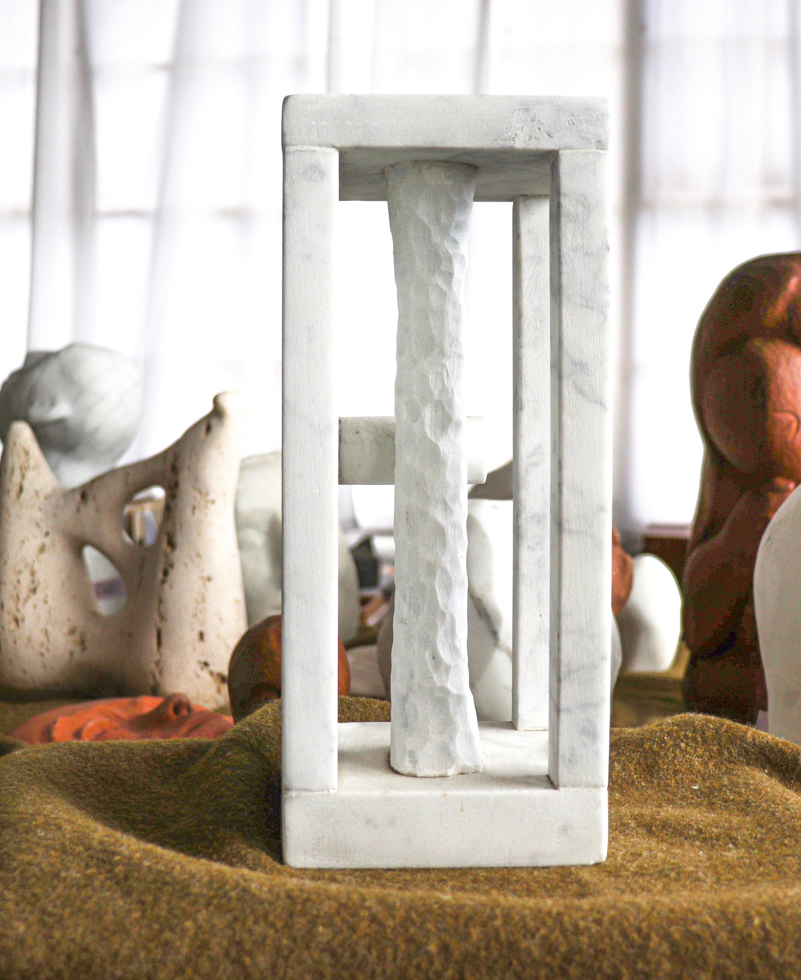 Geometric Architectural Sculpture <br>20th Century Carrara Marble<br><br>#C2866