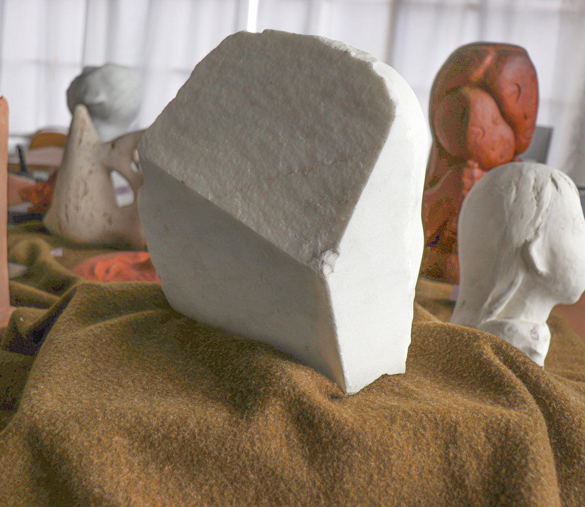 Angular Carved Face<br>20th Century Carrara Marble Sculpture<br><br>#C2872