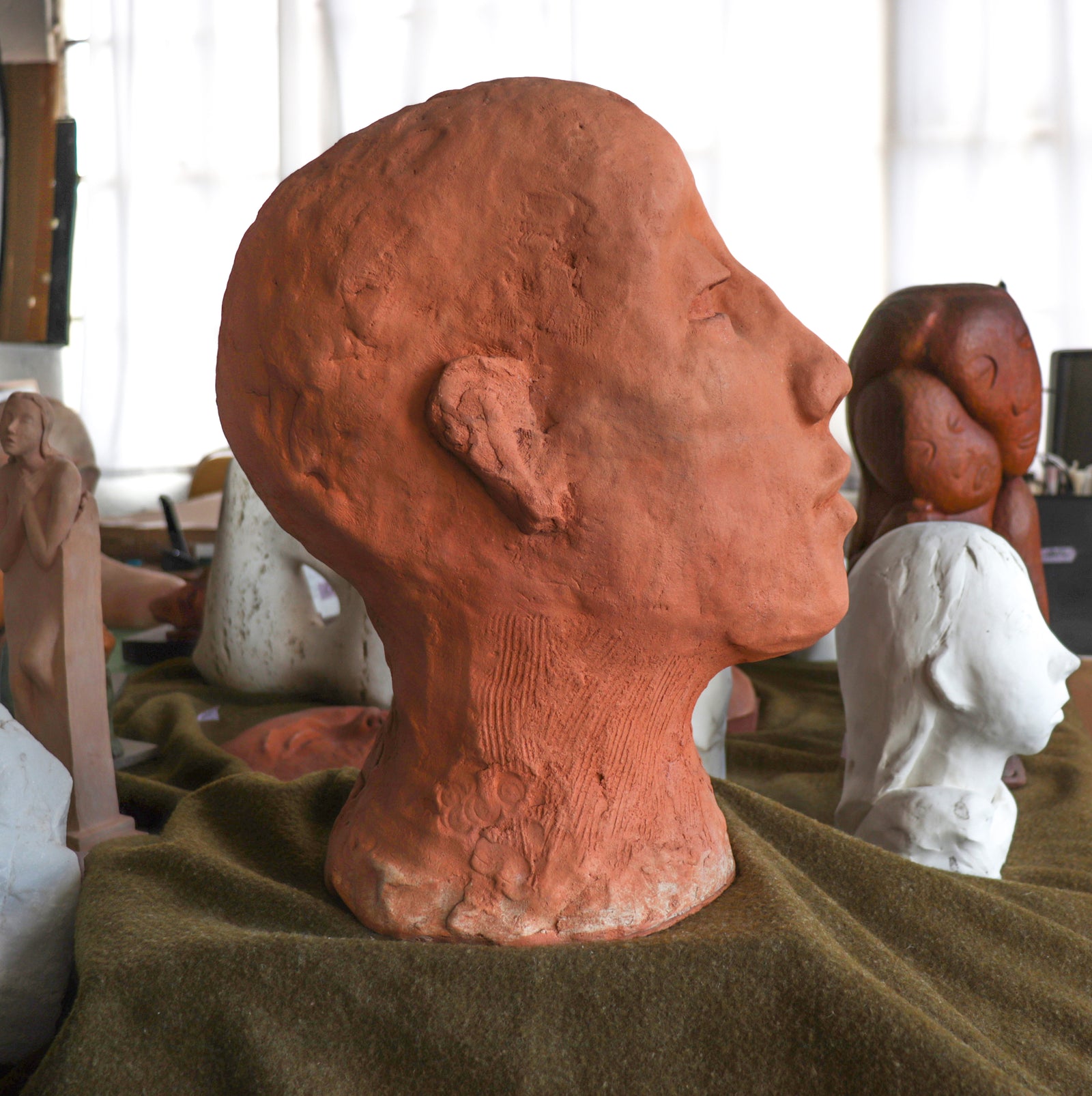 Large Hand-Sculpted Bust<br>20th Century Sculpture<br><br>#C2877