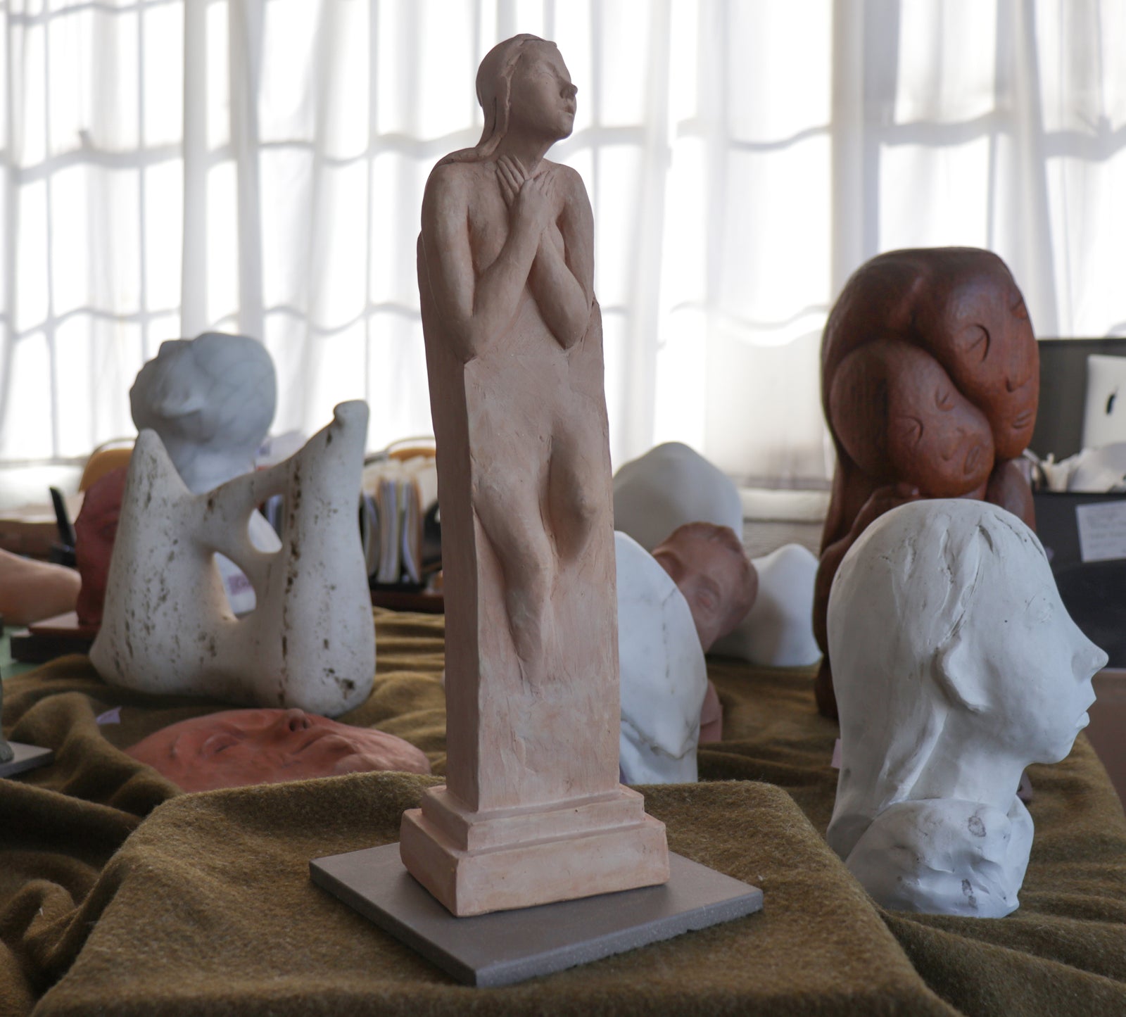 Poignant Standing Women <br> 20th Century Terracotta <br><br> #C2906