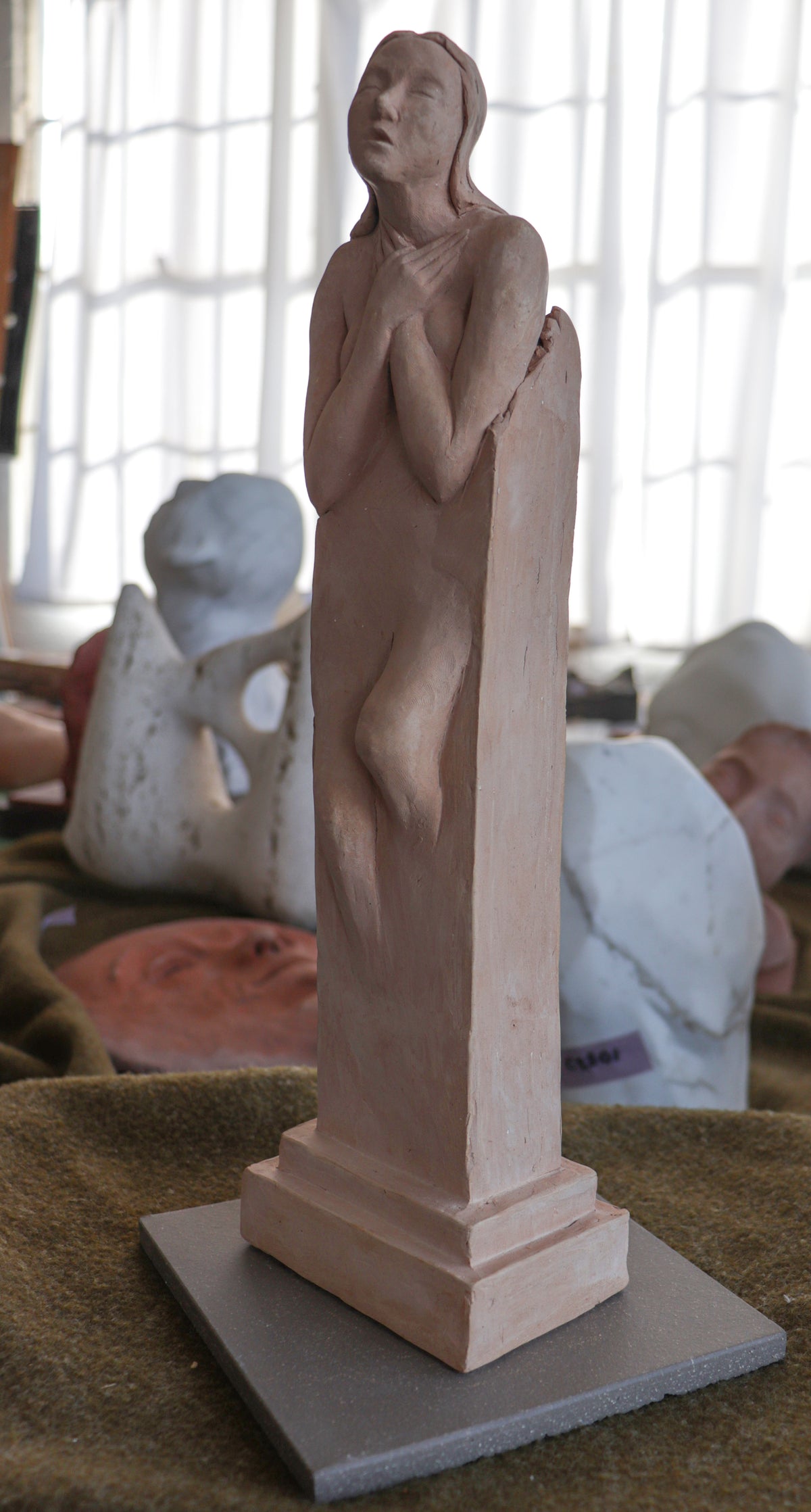 Poignant Standing Women <br> 20th Century Terracotta <br><br> #C2906