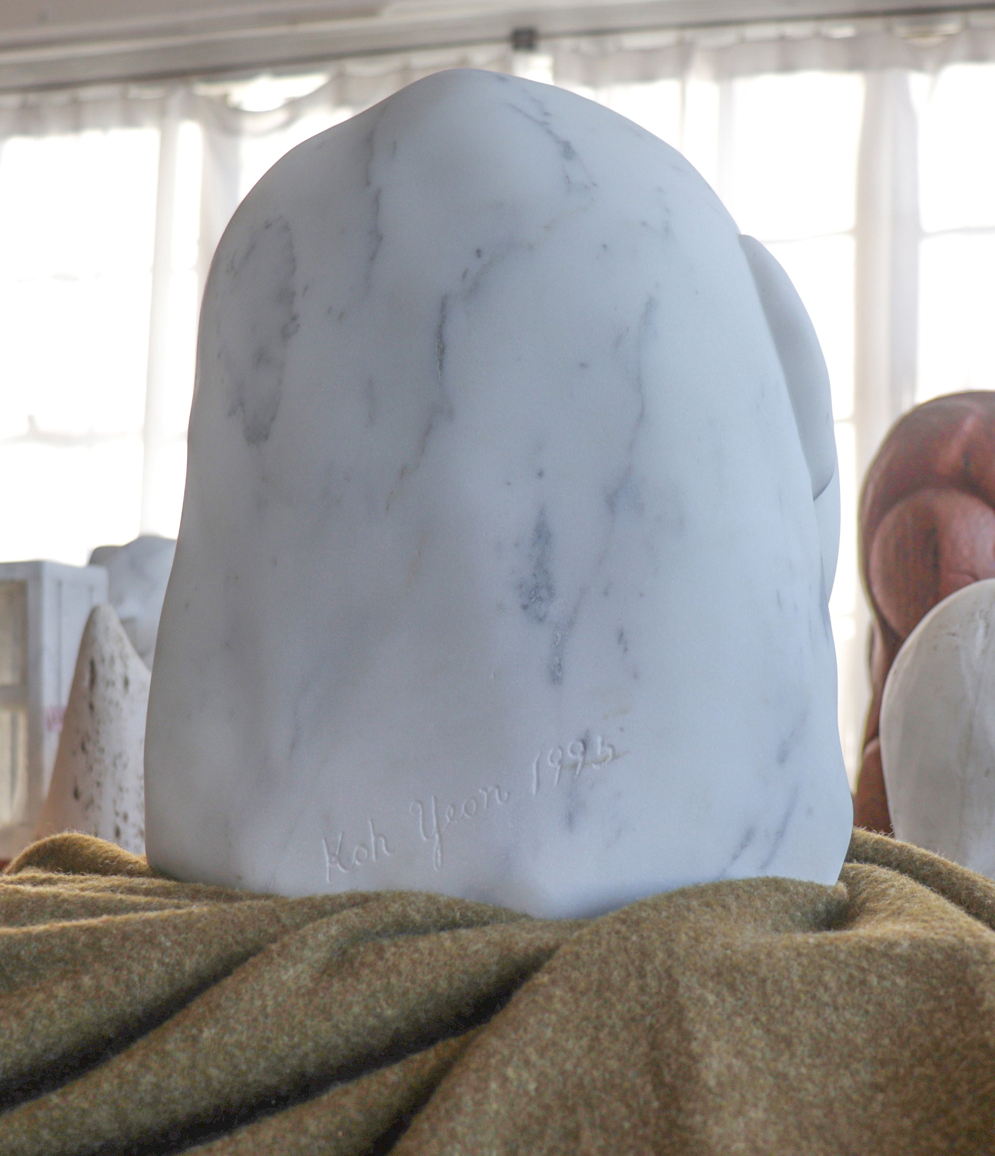 Contemplative Woman <br>20th Century Carrara Marble Sculpture<br><br>#C2944