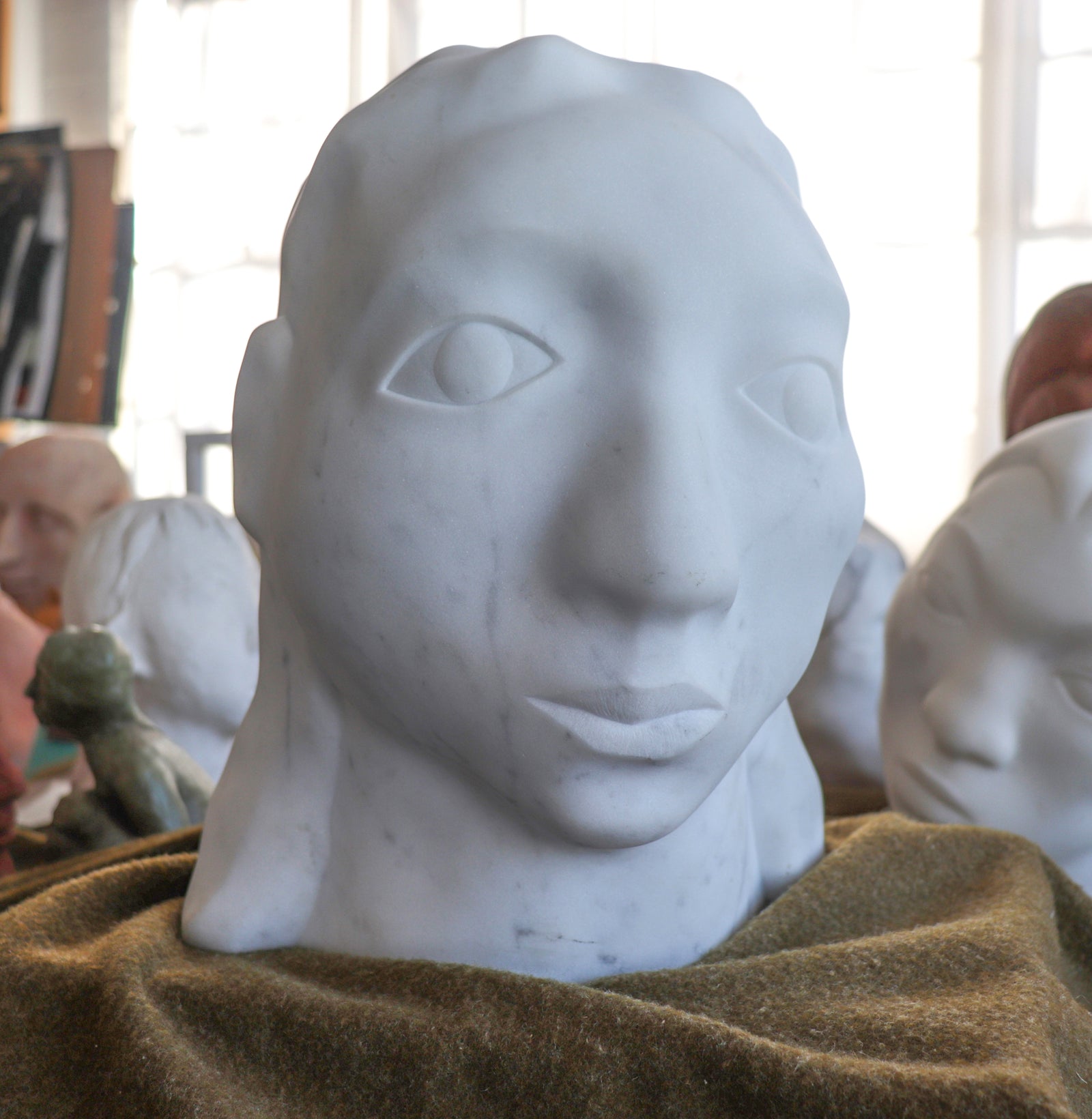 Woman in Thought <br>1995 Carrara Marble Sculpture <br><br>#C2948