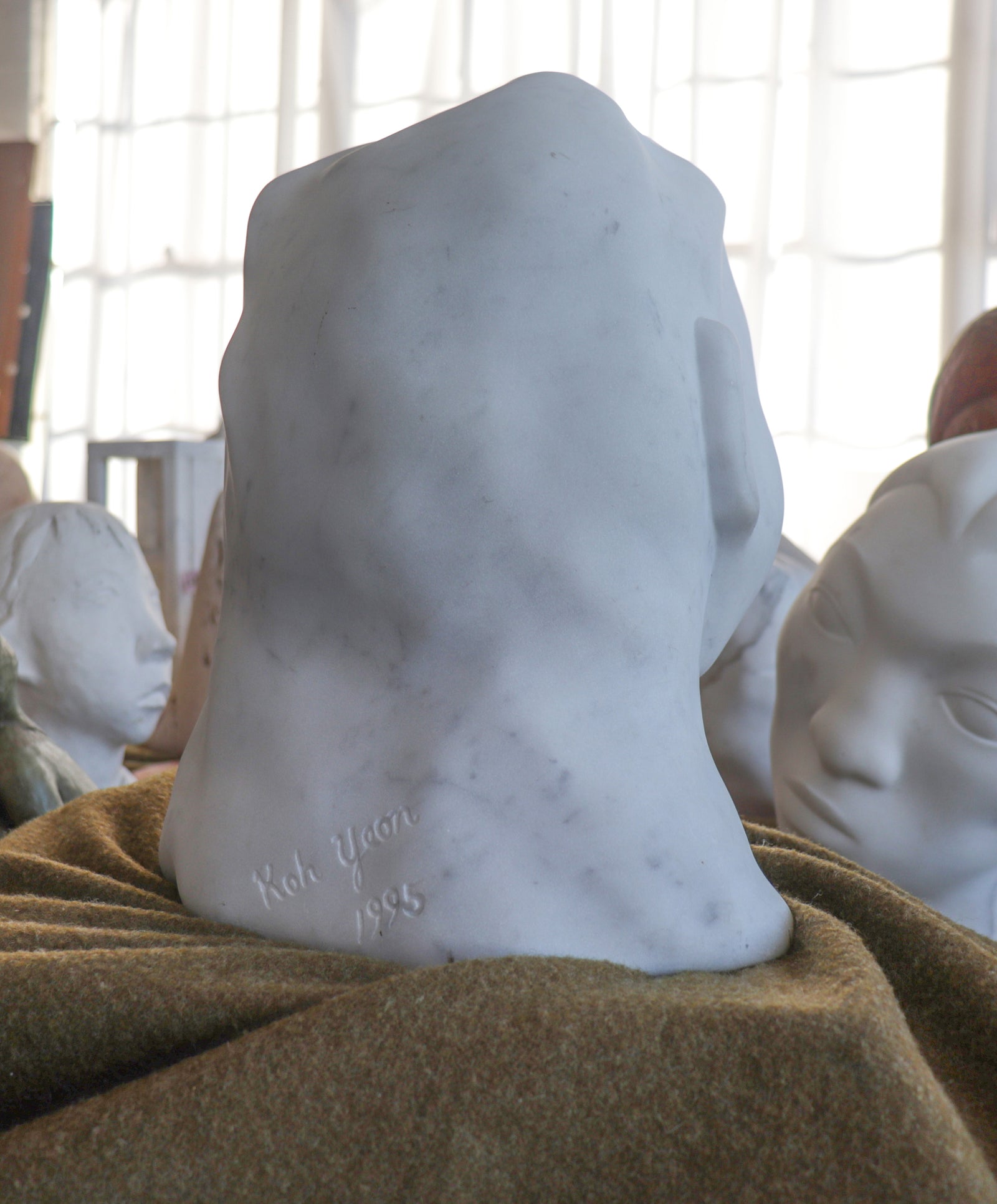 Woman in Thought <br>1995 Carrara Marble Sculpture <br><br>#C2948