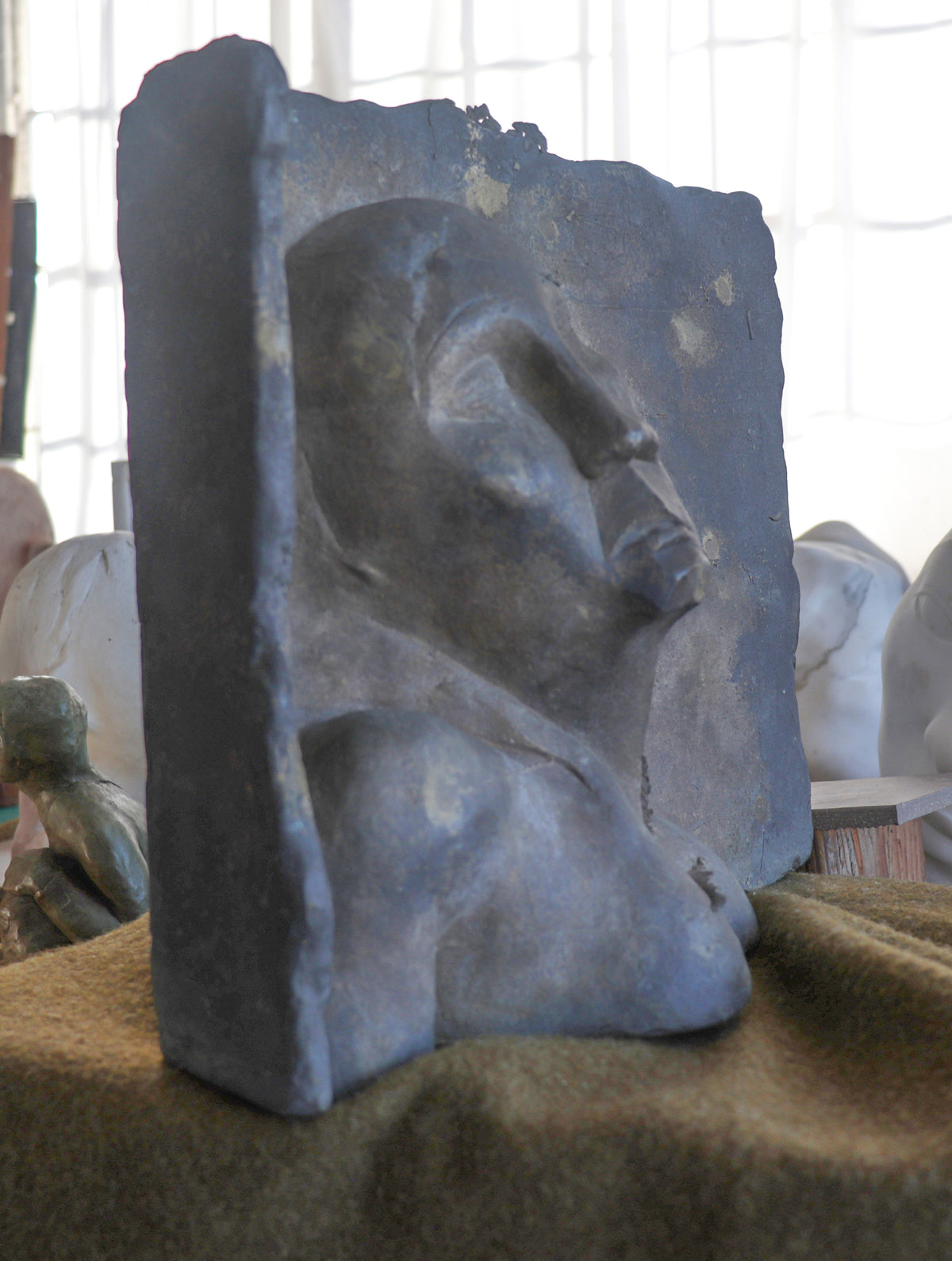 Emerging Restful Figure <br>20th Century Brass Plate <br><br>#C2973