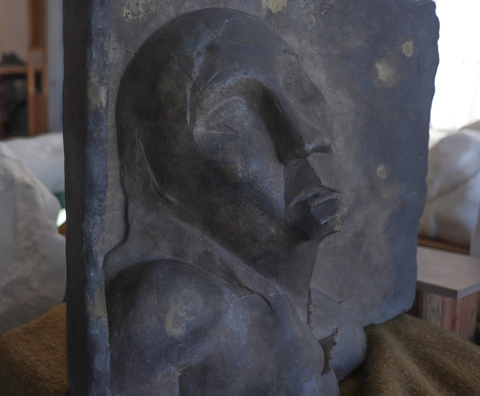 Emerging Restful Figure <br>20th Century Brass Plate <br><br>#C2973