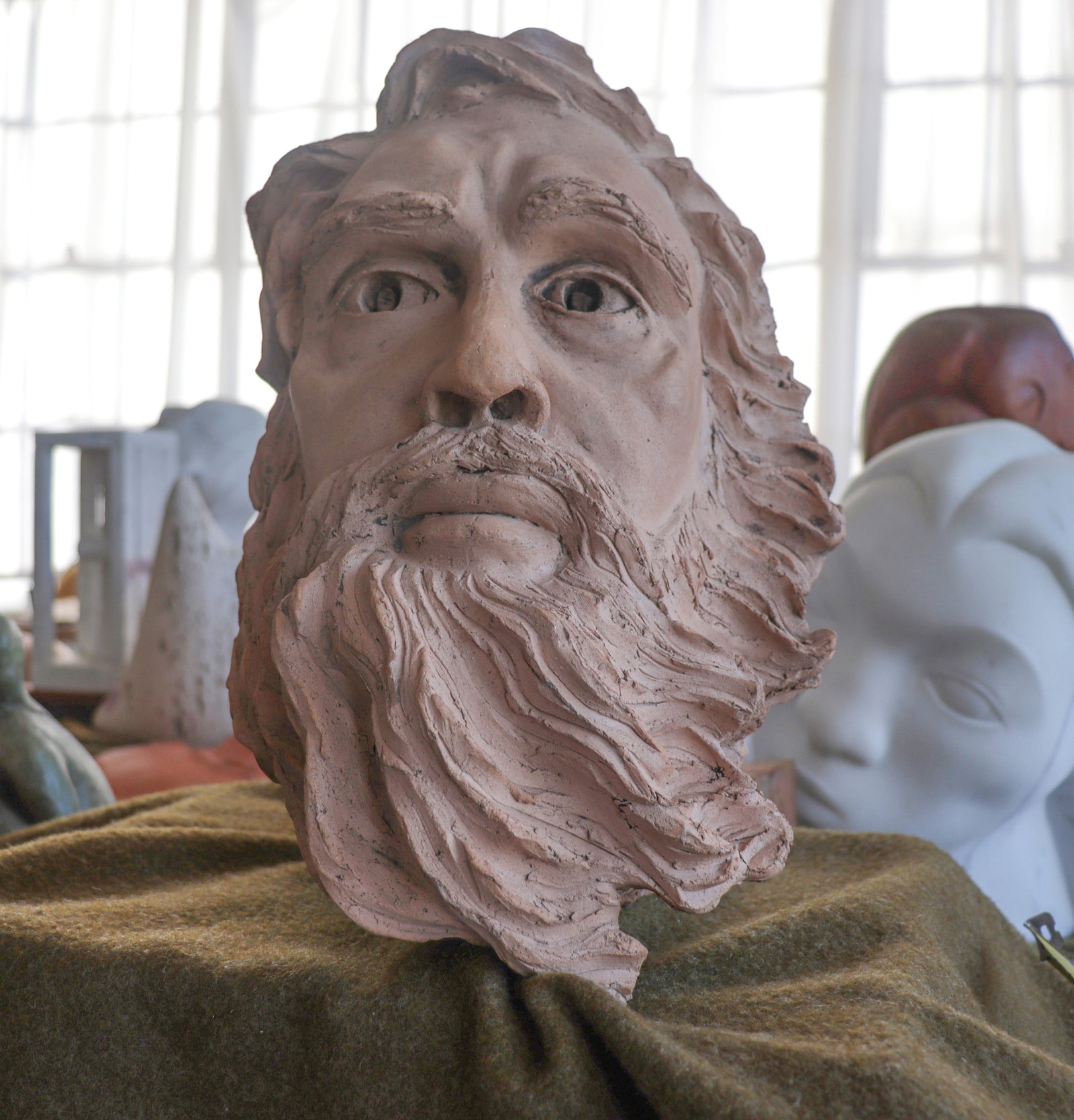Bearded Man <br>20th Century Clay Sculpture <br><br>#C2975