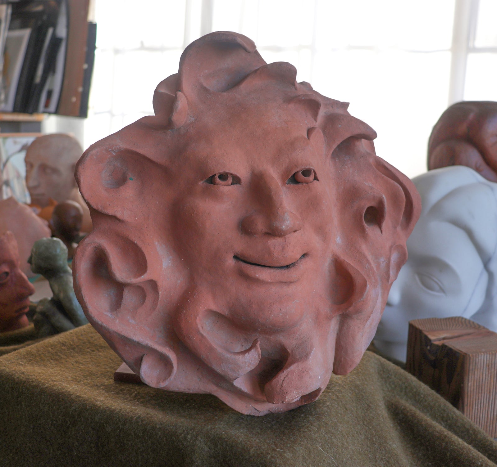 Jovial Sun Relief <br>Late 20th Century Terracotta Sculpture <br><br>#C2990