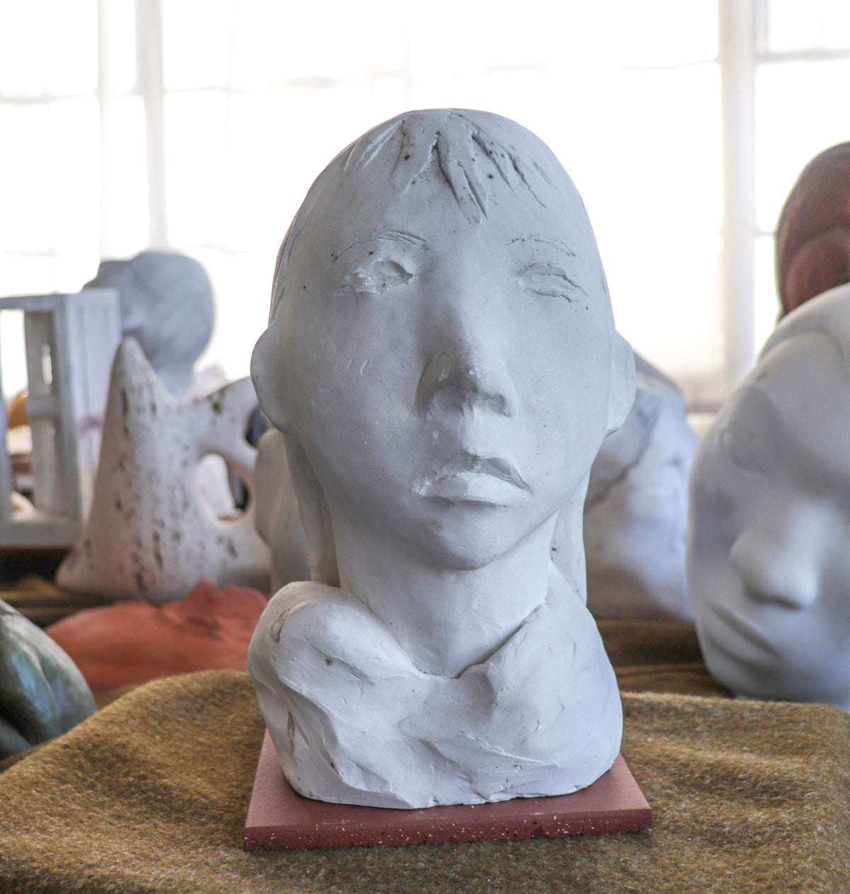 Contemplative Carved Bust &lt;br&gt;Late 20th Century Plaster Sculpture &lt;br&gt;&lt;br&gt;#C2994