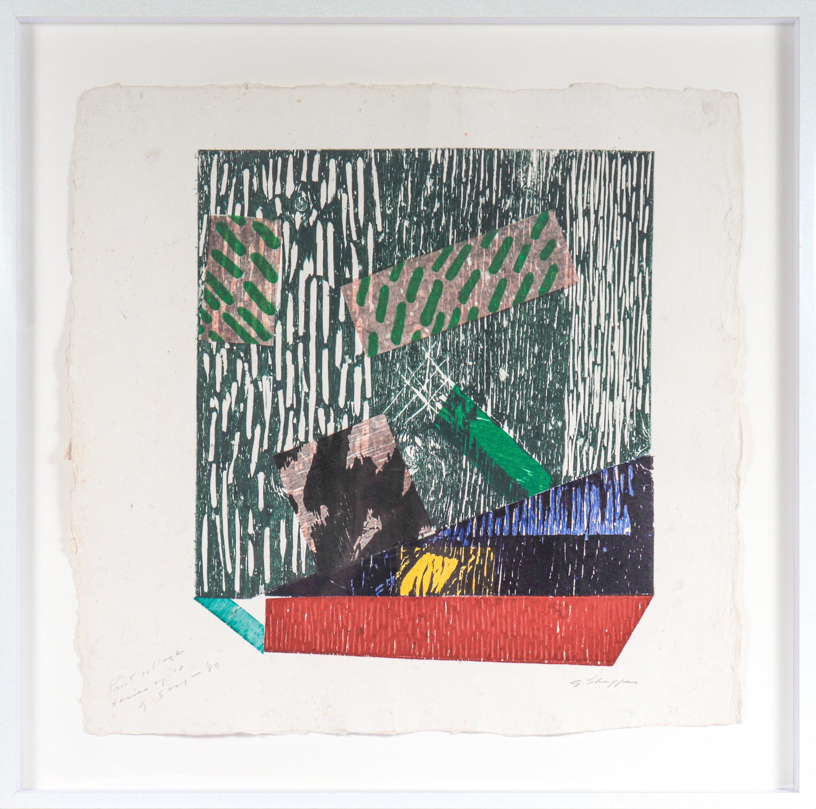 Bold Expressionist Composition <br>1989 Monotype and Collage<br><br>#C3453