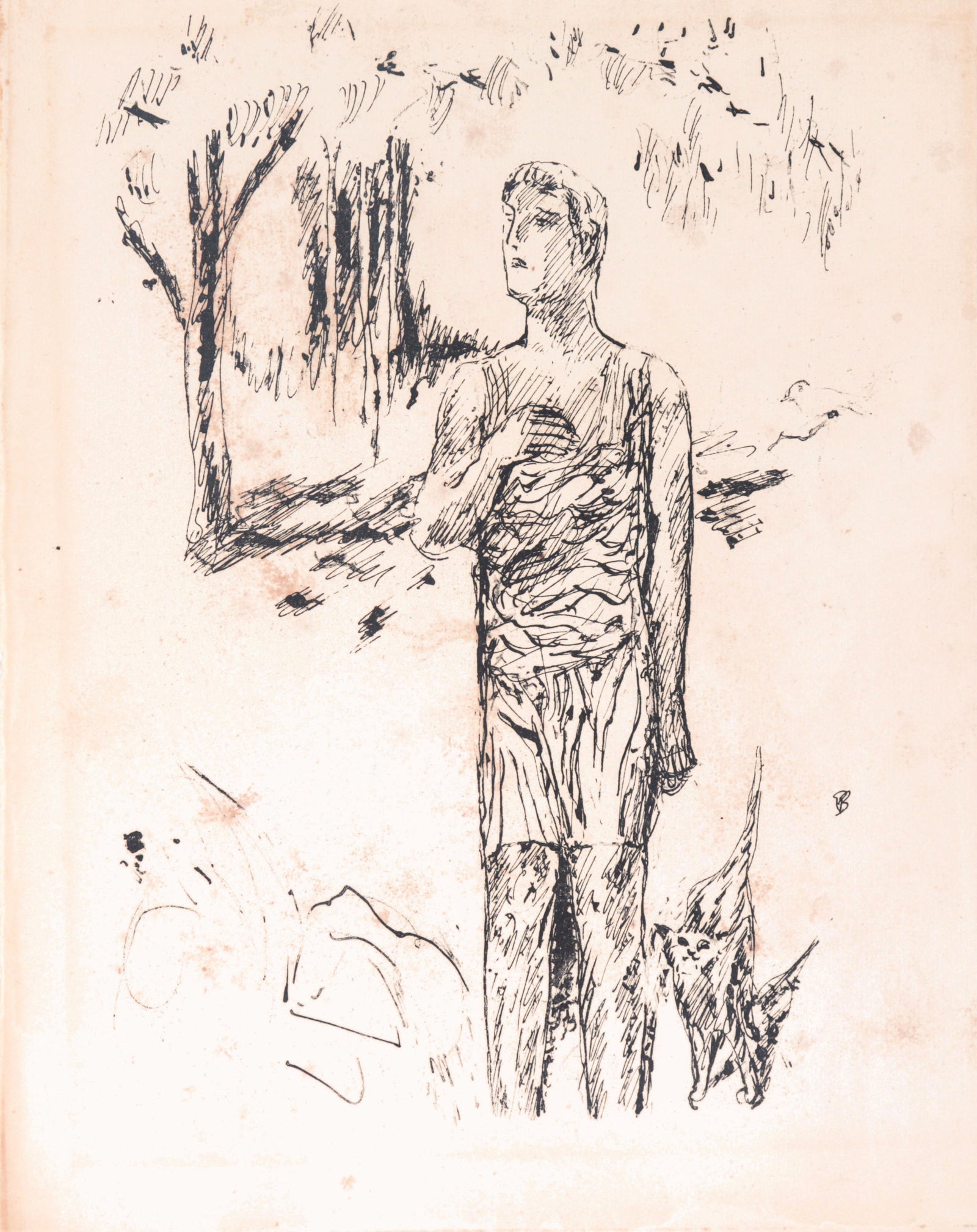 Man with a Cat<br>1930 Etching<br><br>#C3487