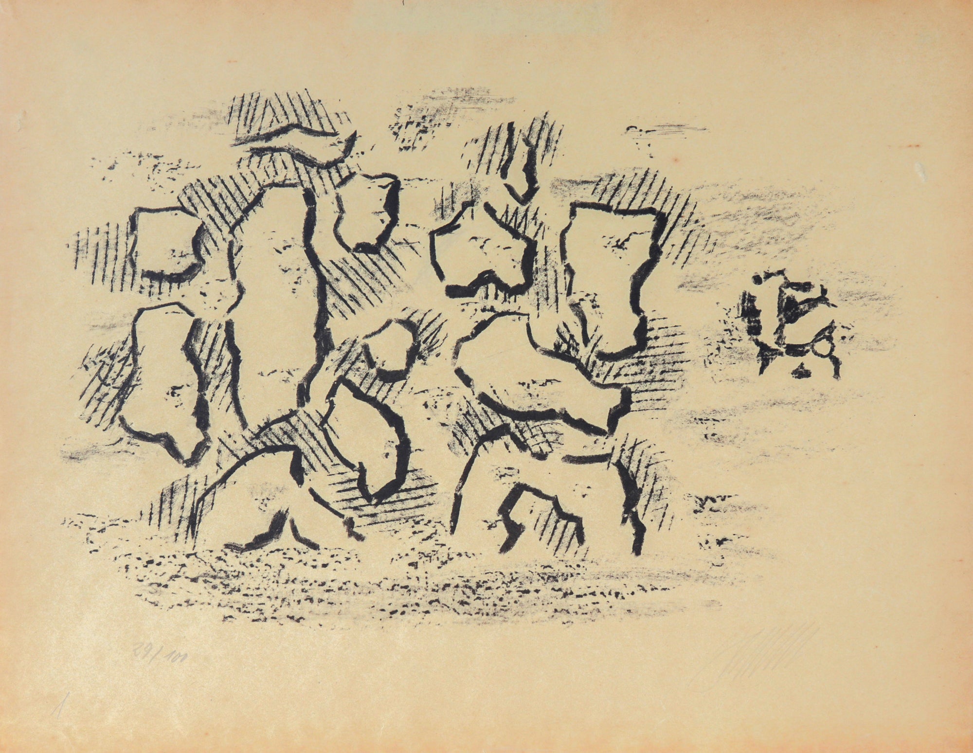 Abstracted Linear Shapes<br>1940's Lithograph<br><br>#C3499