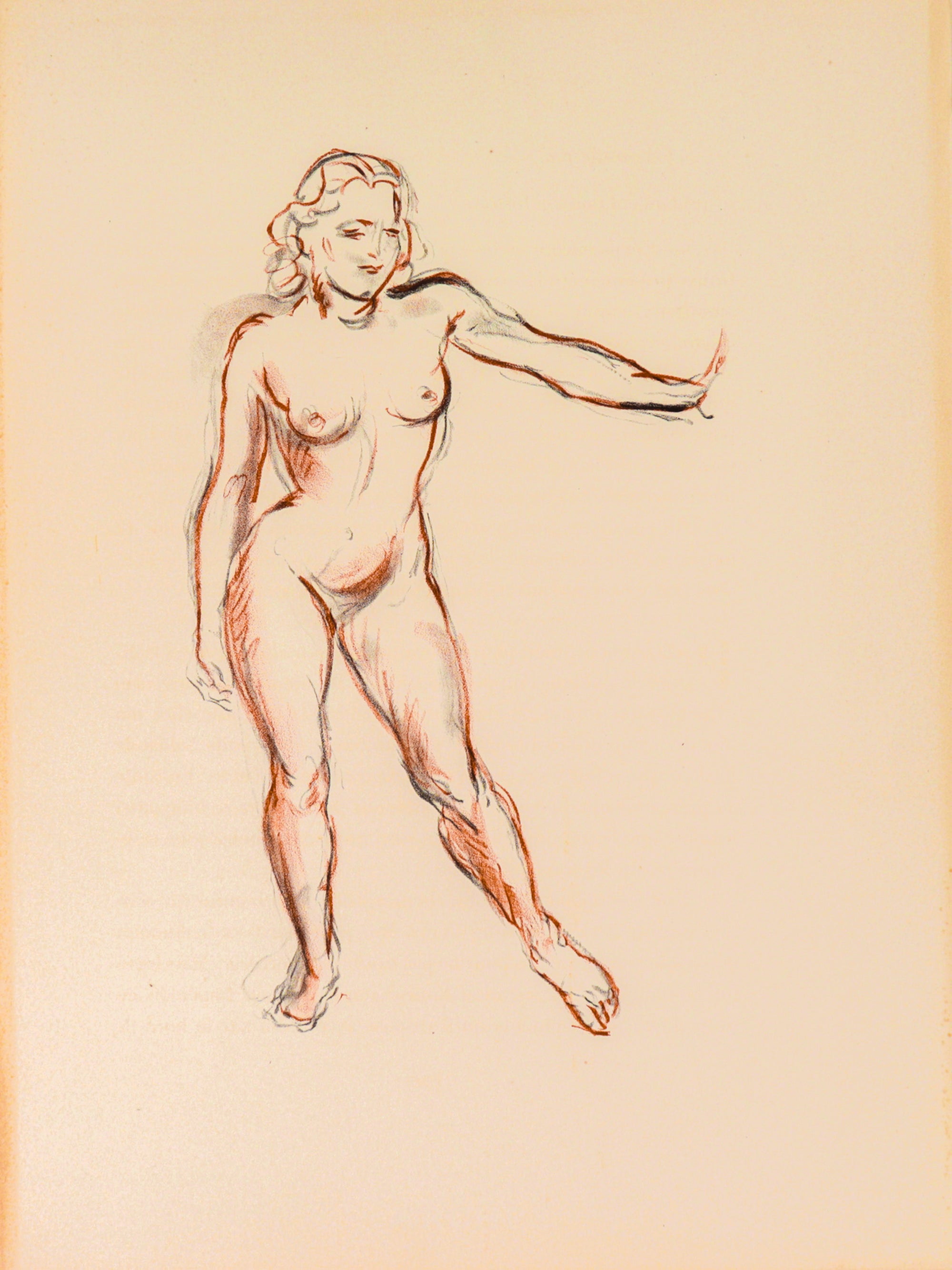 Standing Nude <br>1949 Sanguine Lithograph<br><br>#C3512