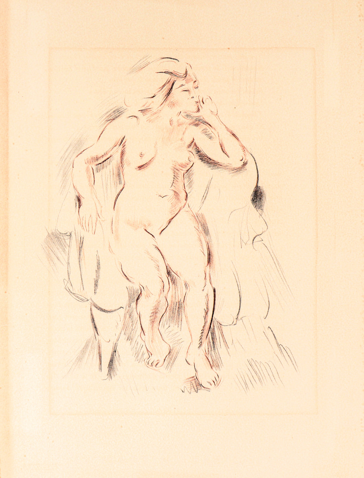 Seated Nude&lt;br&gt;1949 Sanguine Lithograph&lt;br&gt;&lt;br&gt;C3515