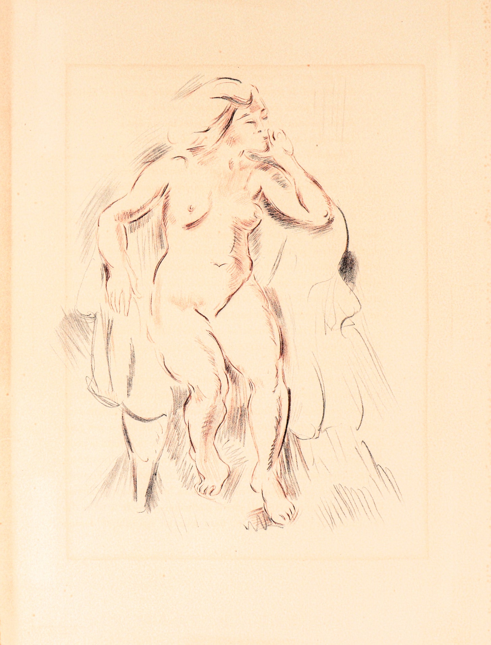 Seated Nude<br>1949 Sanguine Lithograph<br><br>C3515