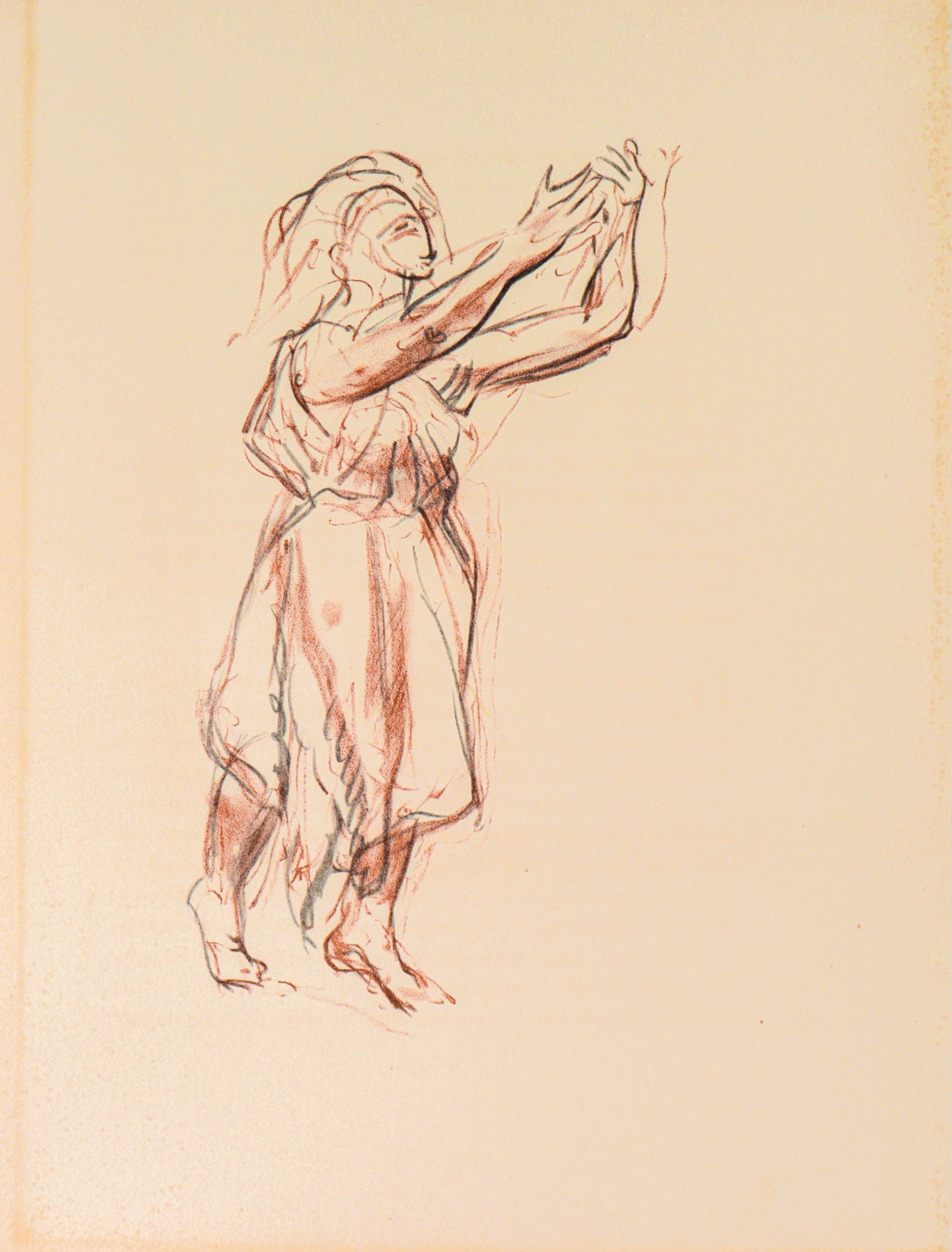 Figure With Arms Raised <br> 1949 Sanguine Lithograph<br><br>#C3516