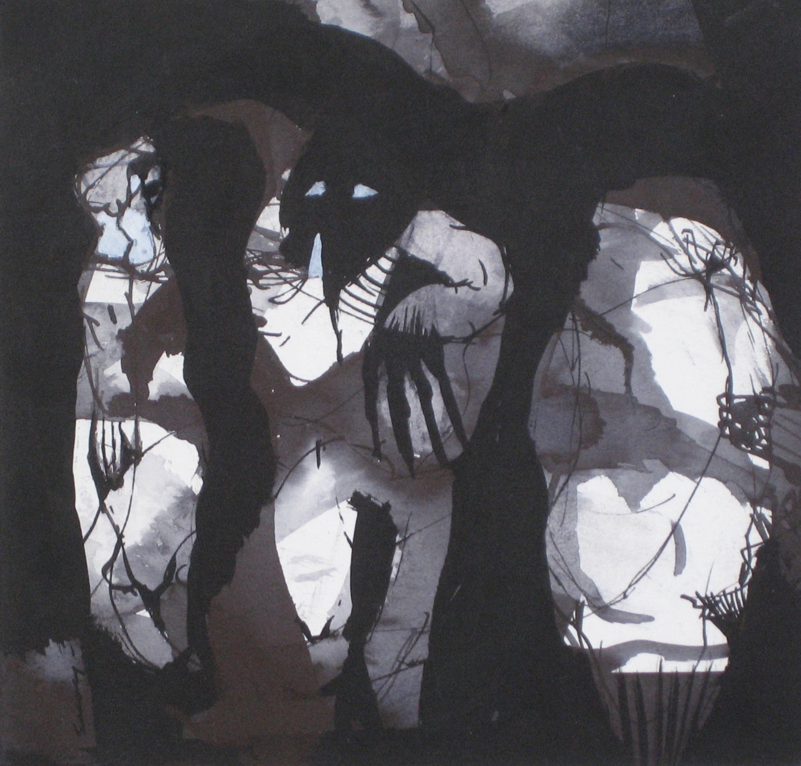 Expressionist Abstracted Figures<br>1960s Mixed Media<br><br>#0420